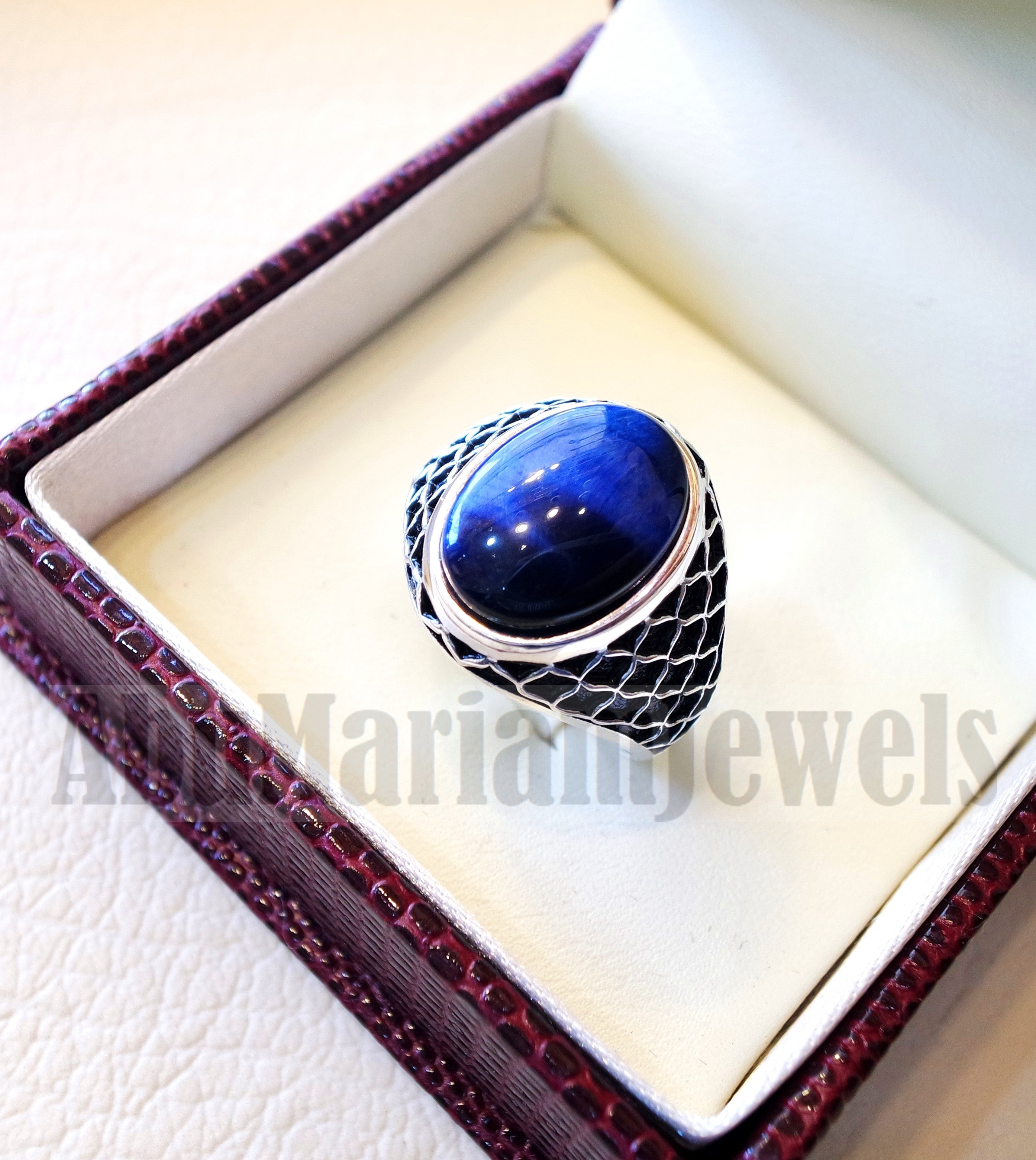 Stunning tiger eye blue stone men ring sterling silver 925 and jewelry handmade arabic turkey ottoman style all sizes