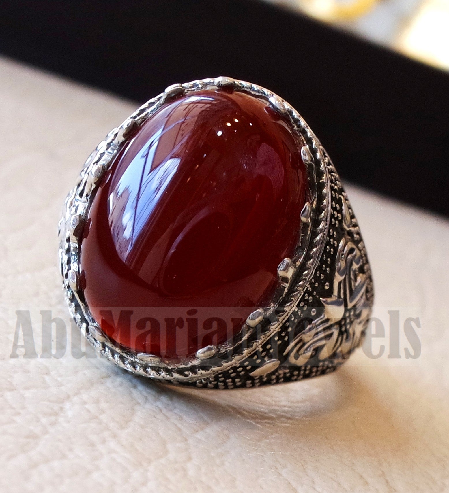 aqeeq Akik natural liver agate carnelian aqiq stone oval red cabochon gem man ring sterling silver arabic middle eastern turkey style