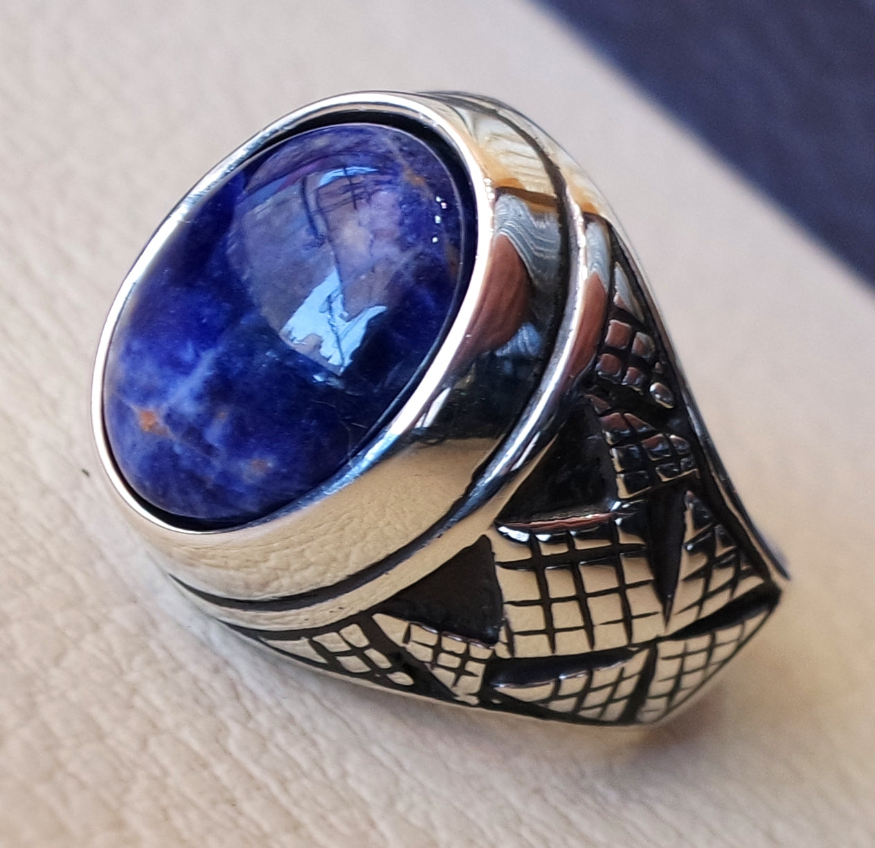 Sodalith Naturstein dunkel Royal Blaumänner Ring Sterling Silber 925 atemberaubende echte gem zwei ottomanischen arabischen Stil Schmuck alle Größen