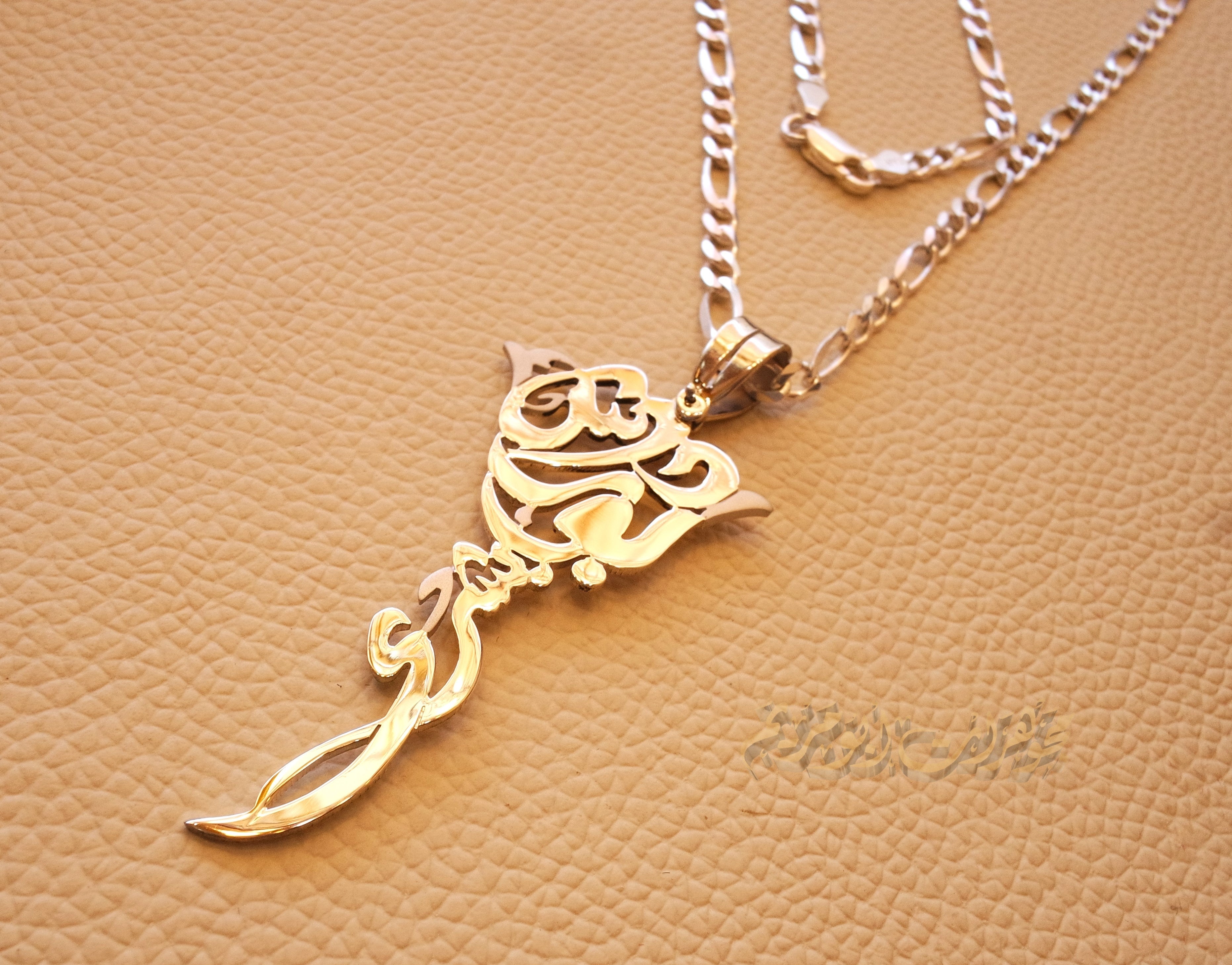 Rose flower Personalized pendant with thick chain names Arabic customized silver 925 high quality polishing big size تعليقه اسماء عربي