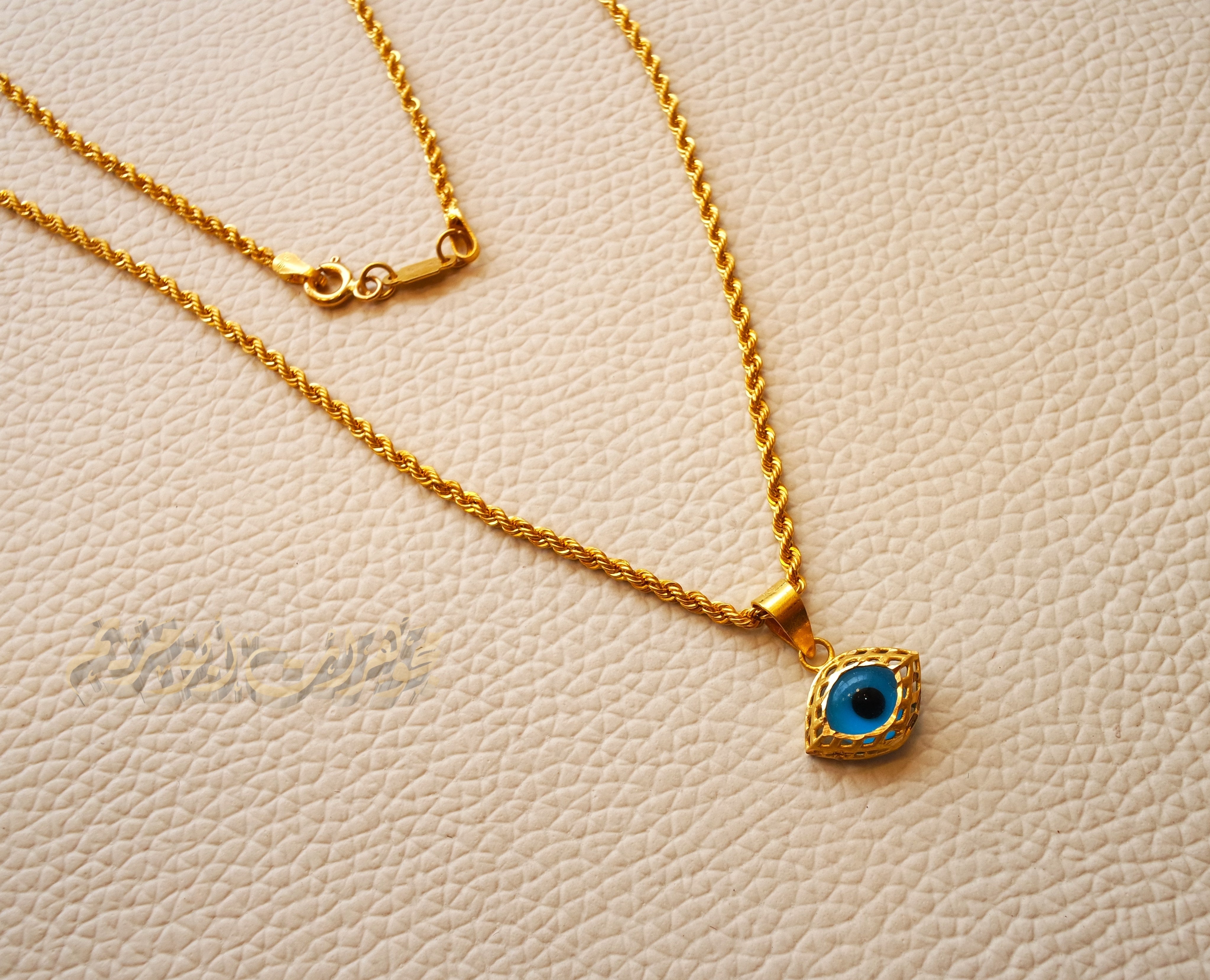 21K gold evil eye pendant with rope chain gold jewelry 16 and 20 inches fast shipping with gift box