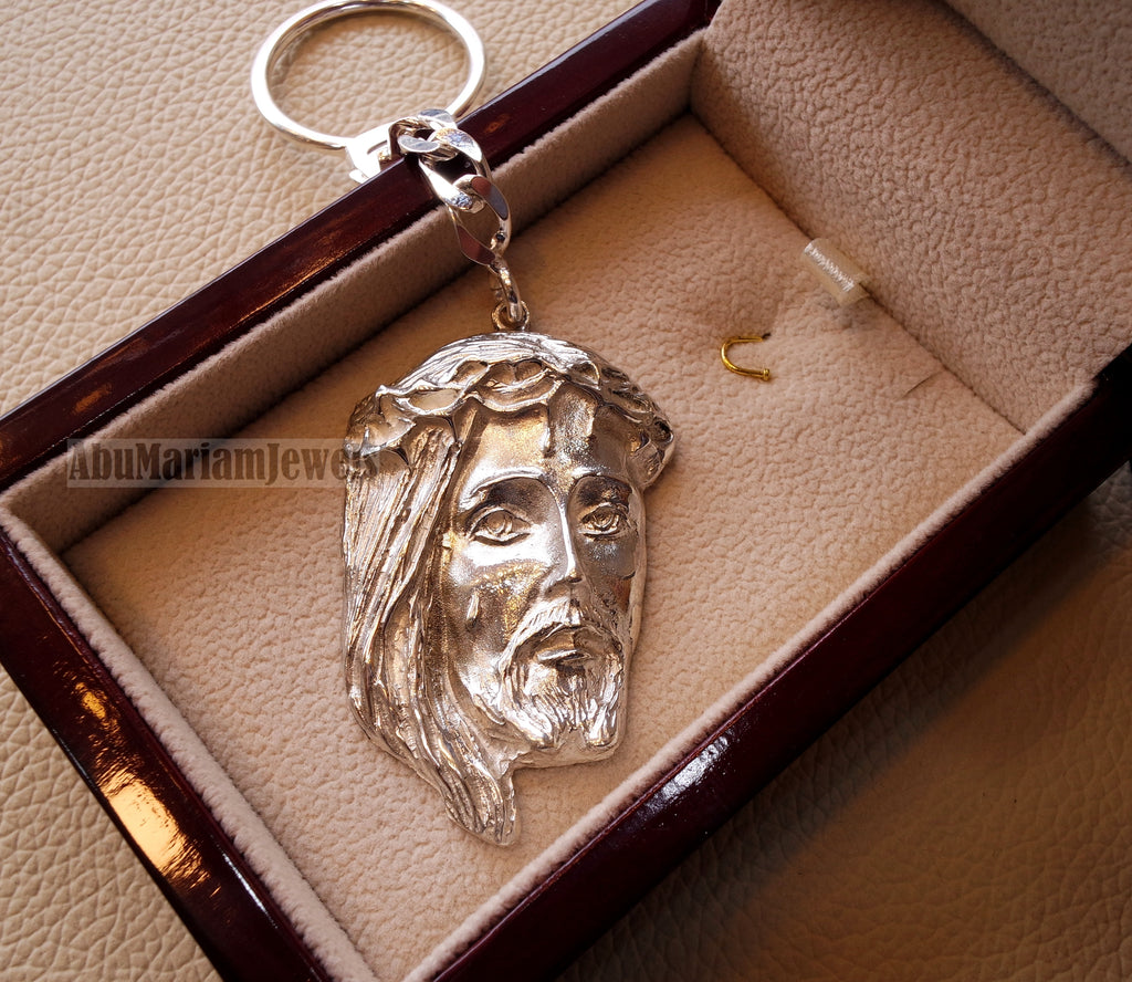 Jesus Christ face head huge pendant keychain sterling silver 925 jewelry christianity vintage handmade heavy man gift fast shipping