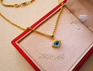 21K gold evil eye pendant with rope chain gold jewelry 16 and 20 inches fast shipping with gift box