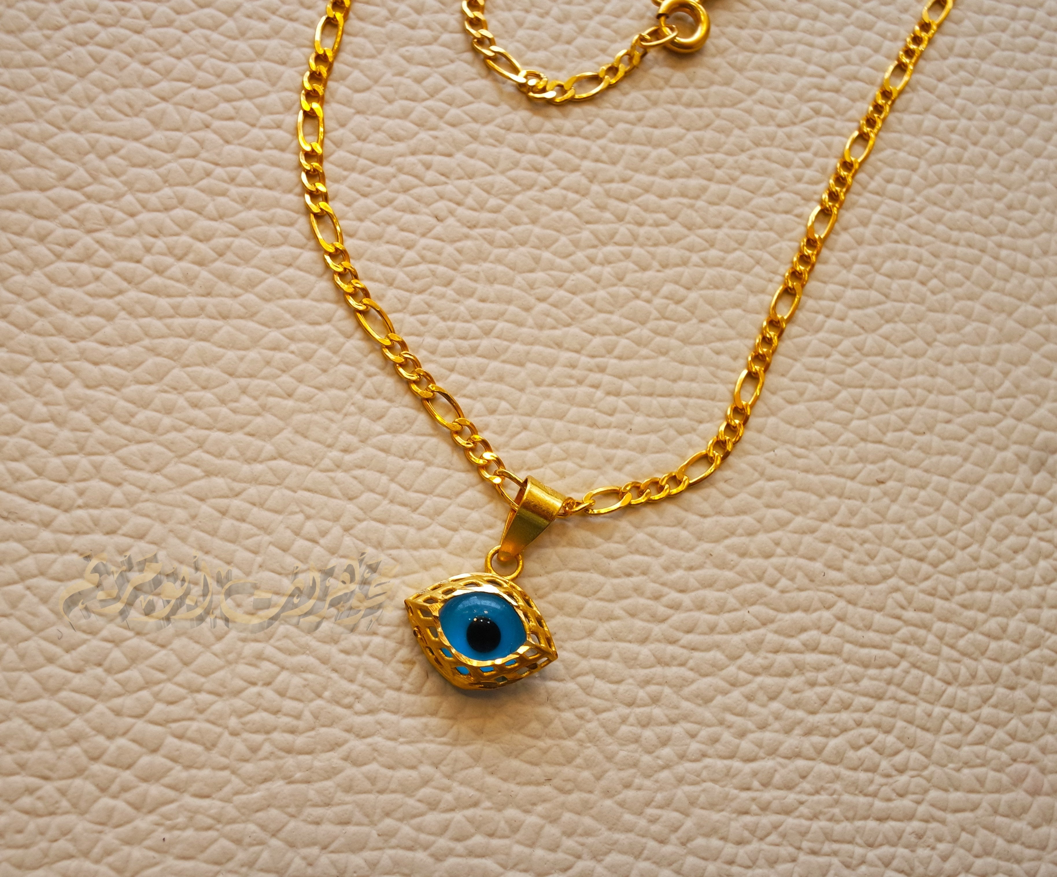 21K gold evil eye pendant with Filigree chain gold jewelry 16 and 20 inches fast shipping with gift box