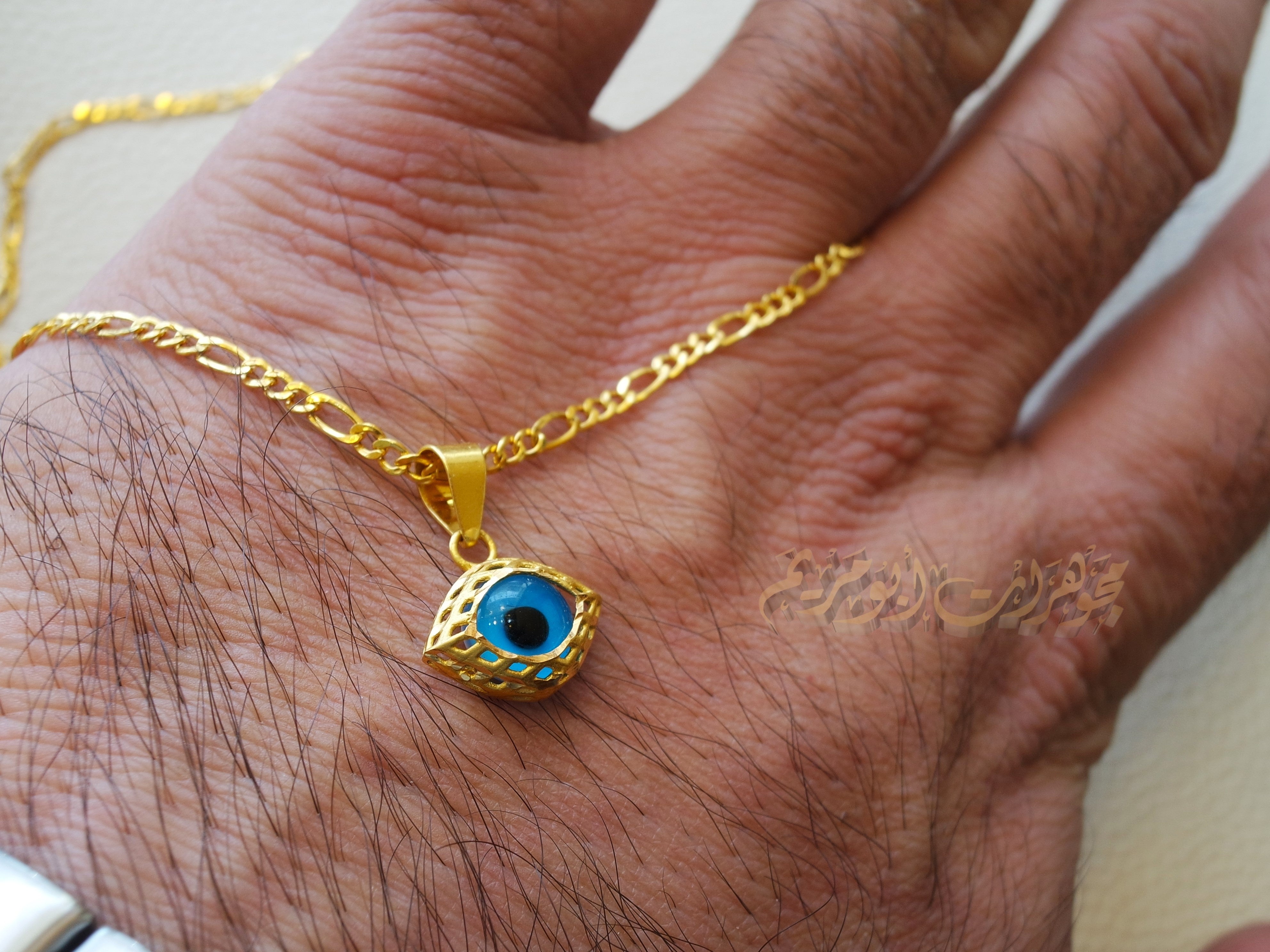 21K gold evil eye pendant with Filigree chain gold jewelry 16 and 20 inches fast shipping with gift box