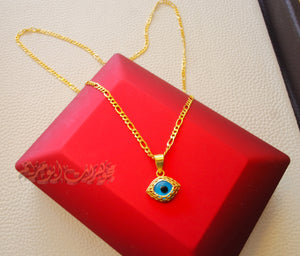 21K gold evil eye pendant with Filigree chain gold jewelry 16 and 20 inches fast shipping with gift box