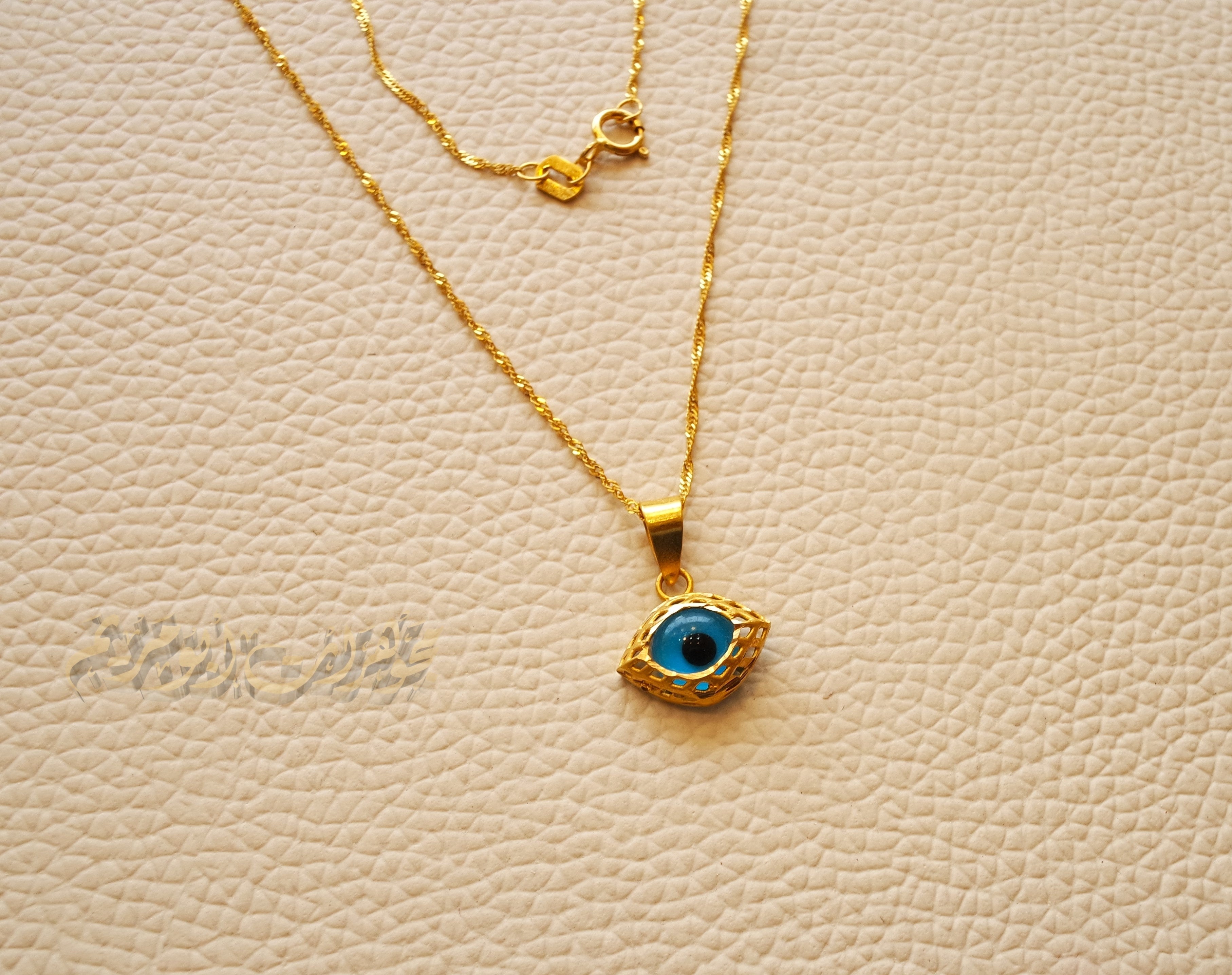 21K gold evil eye pendant with thin disco chain gold jewelry 16 and 20 inches fast shipping with gift box