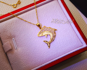 21K gold shark fish pendant with Disco chain gold jewelry 16 and 20 inches fast shipping sea ocean lovers with gift box