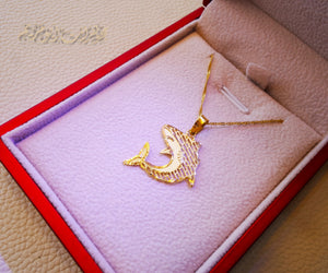 21K gold shark fish pendant with Disco chain gold jewelry 16 and 20 inches fast shipping sea ocean lovers with gift box