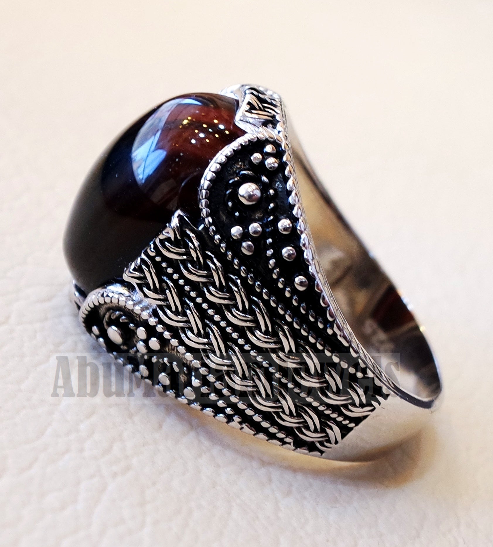 dark lace agate aqeeq liver red and black semi precious stunning gorgeous natural stone ring sterling silver 925 all sizes jewelry