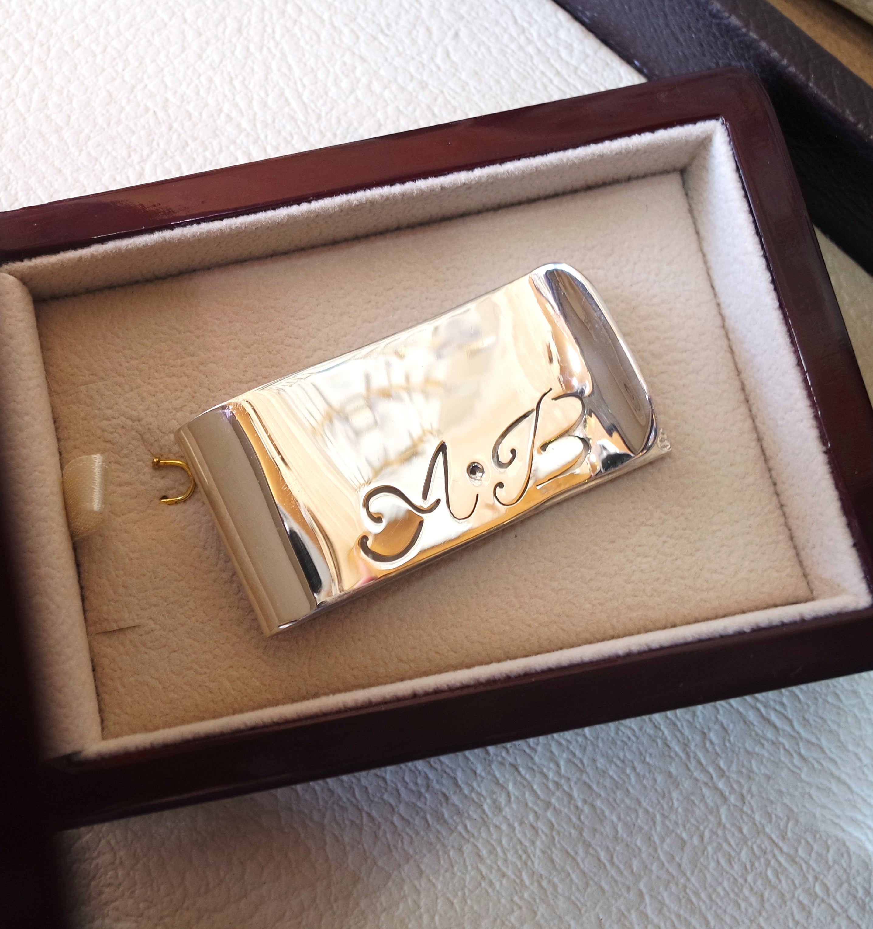 man gift personalized customized heavy sterling silver 925 money clip three letters or one name Arabic or English , any other can be applied