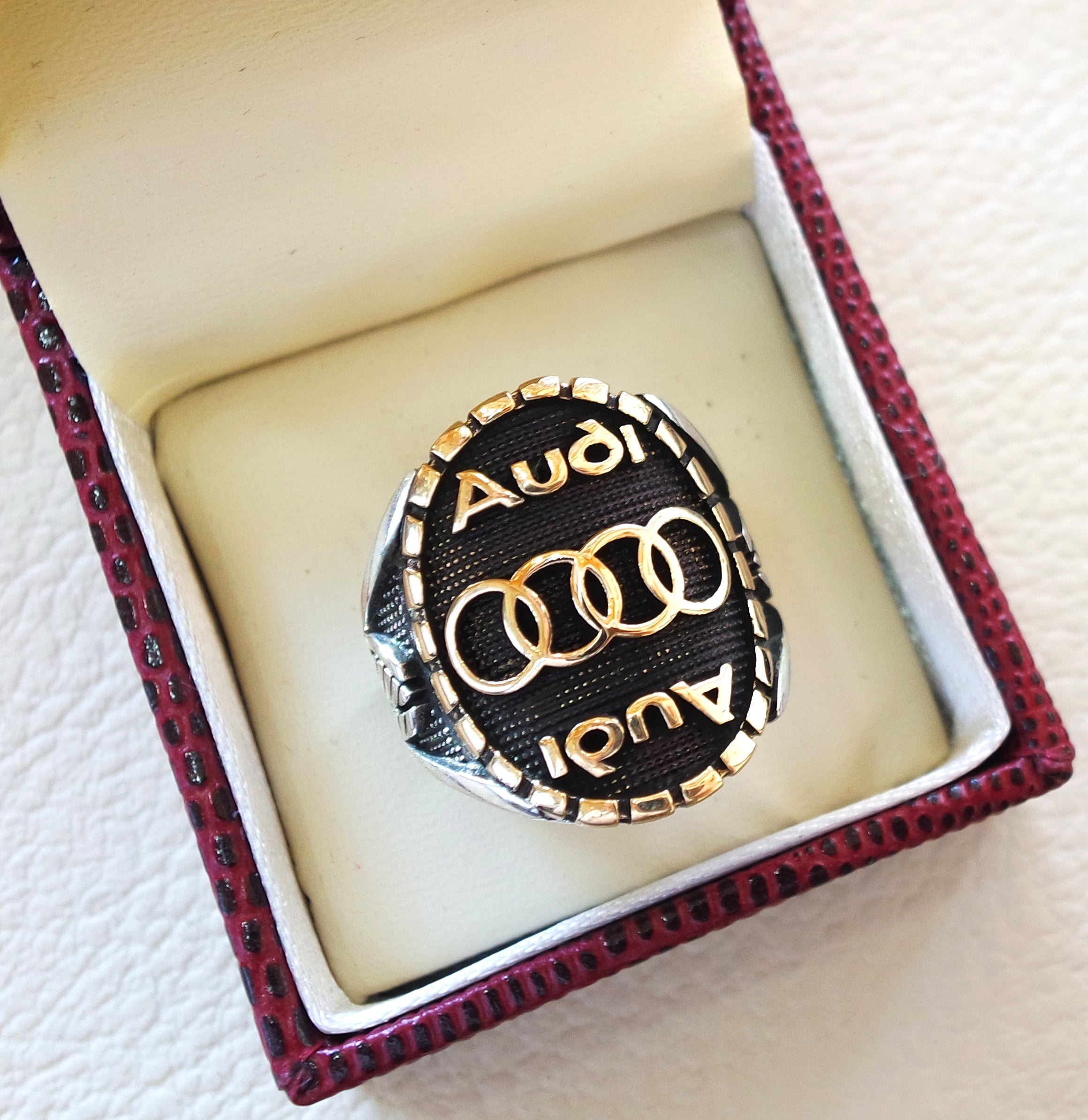 Audi esterlina plata 925 y bronce hombre pesado anillo nuevo coche ideal regalo todos los tamaños