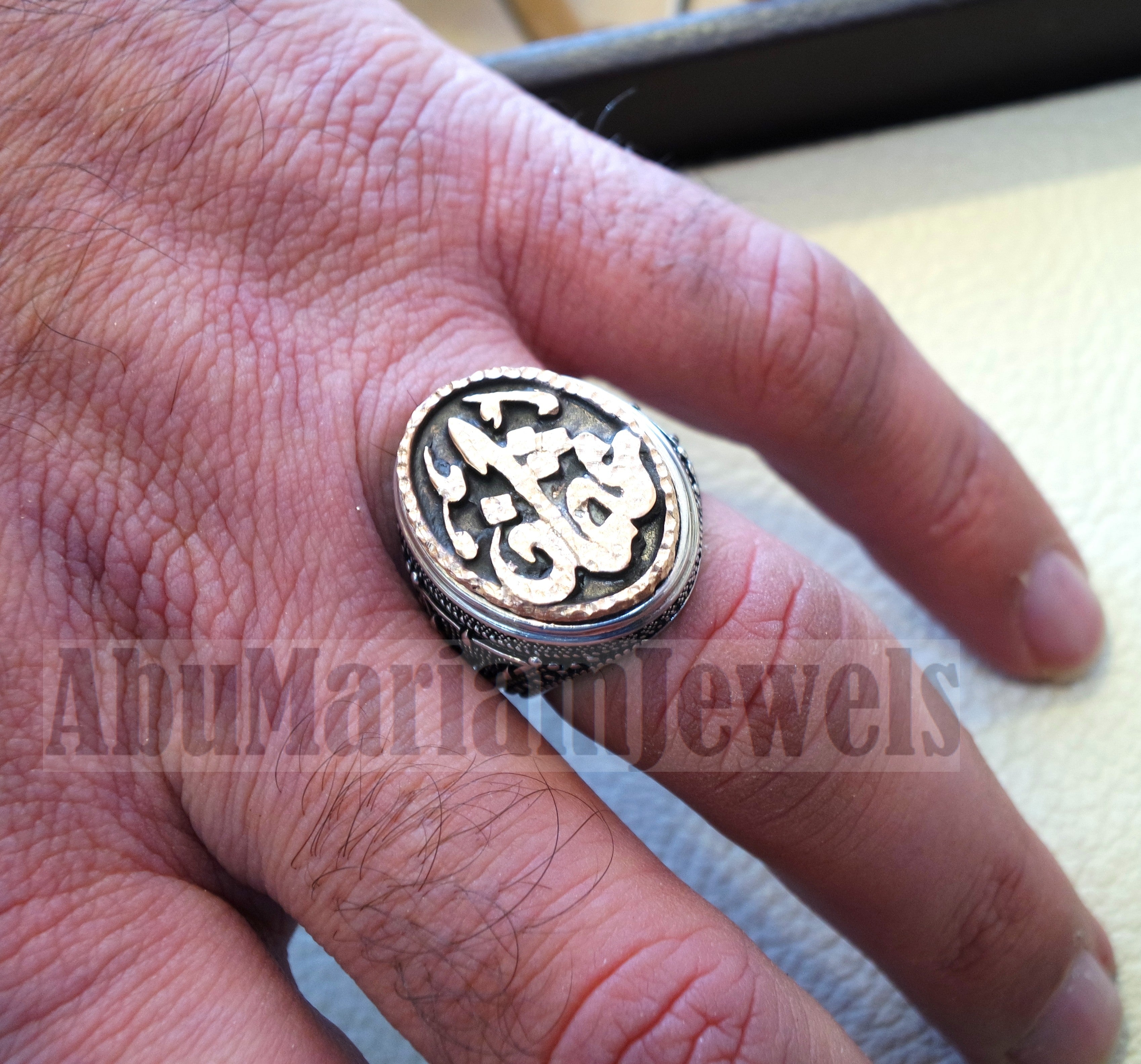 Customized Arabic calligraphy names ring personalized antique jewelry style sterling silver 925 and bronze any size TSB1003 خاتم اسم تفصيل