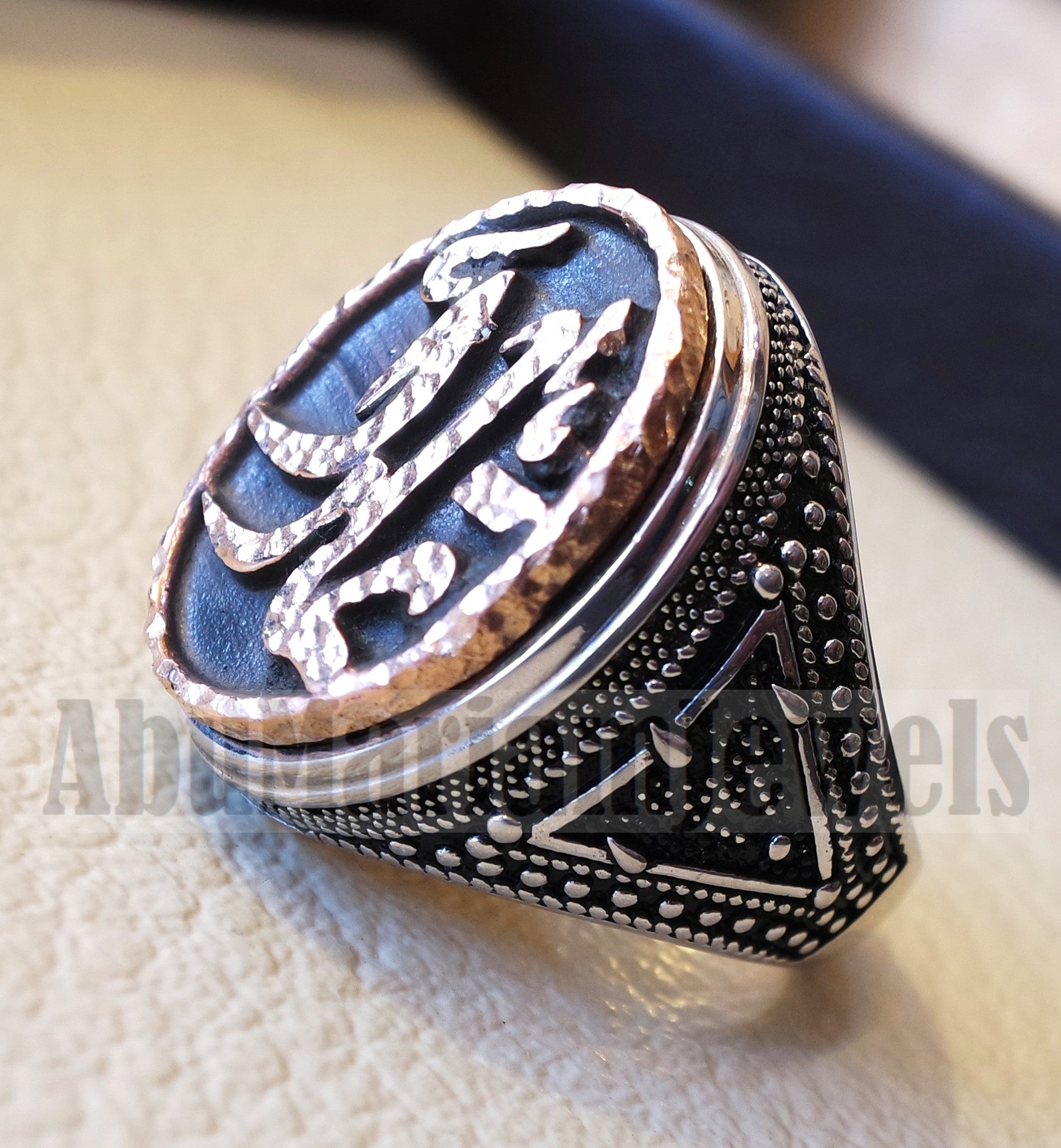 Customized Arabic calligraphy names ring personalized antique jewelry style sterling silver 925 and bronze any size TSB1005 خاتم اسم تفصيل