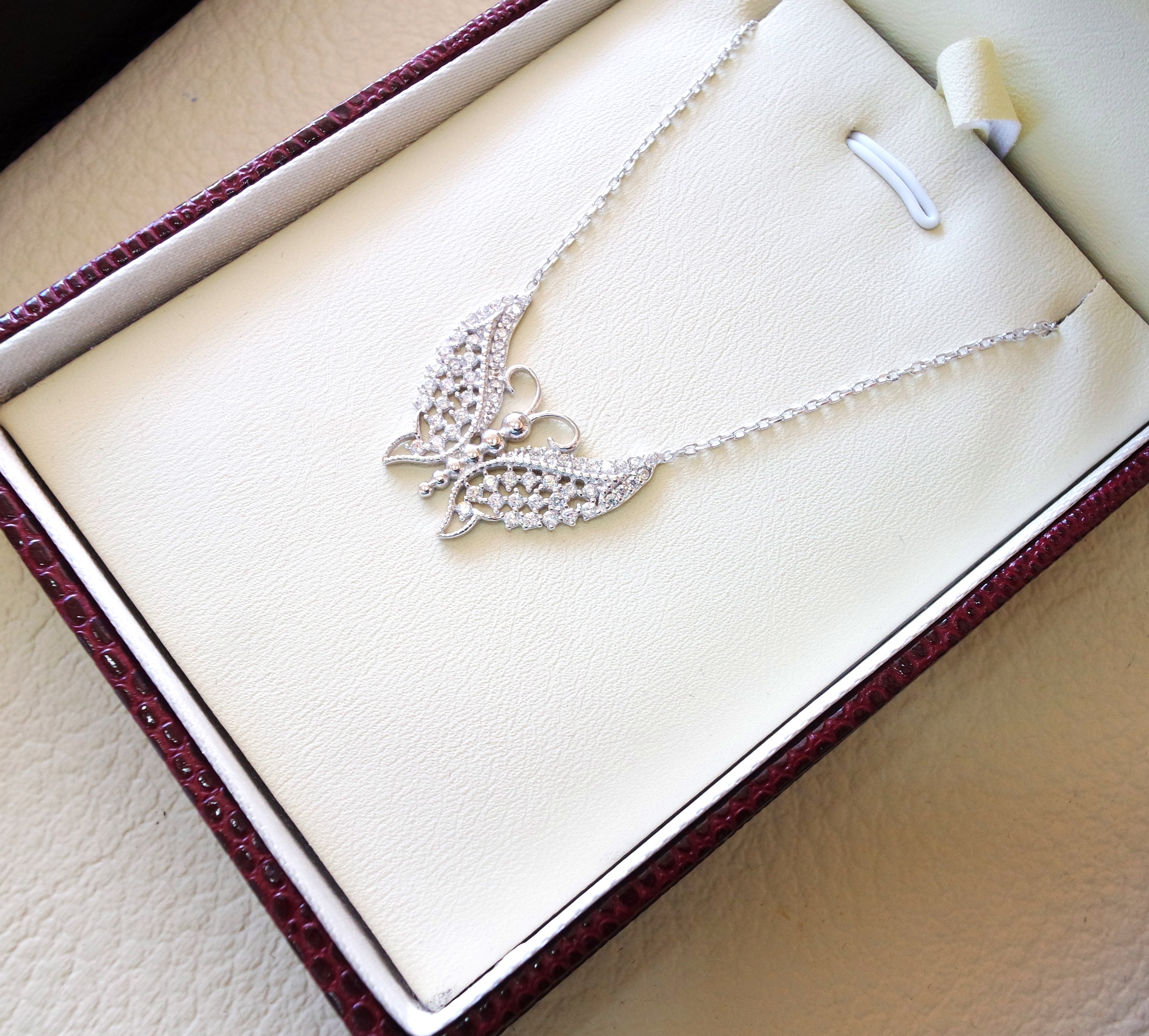 Collar de la mariposa blanco zirconia cúbicos plata esterlina 925 caja de regalo envío rápido