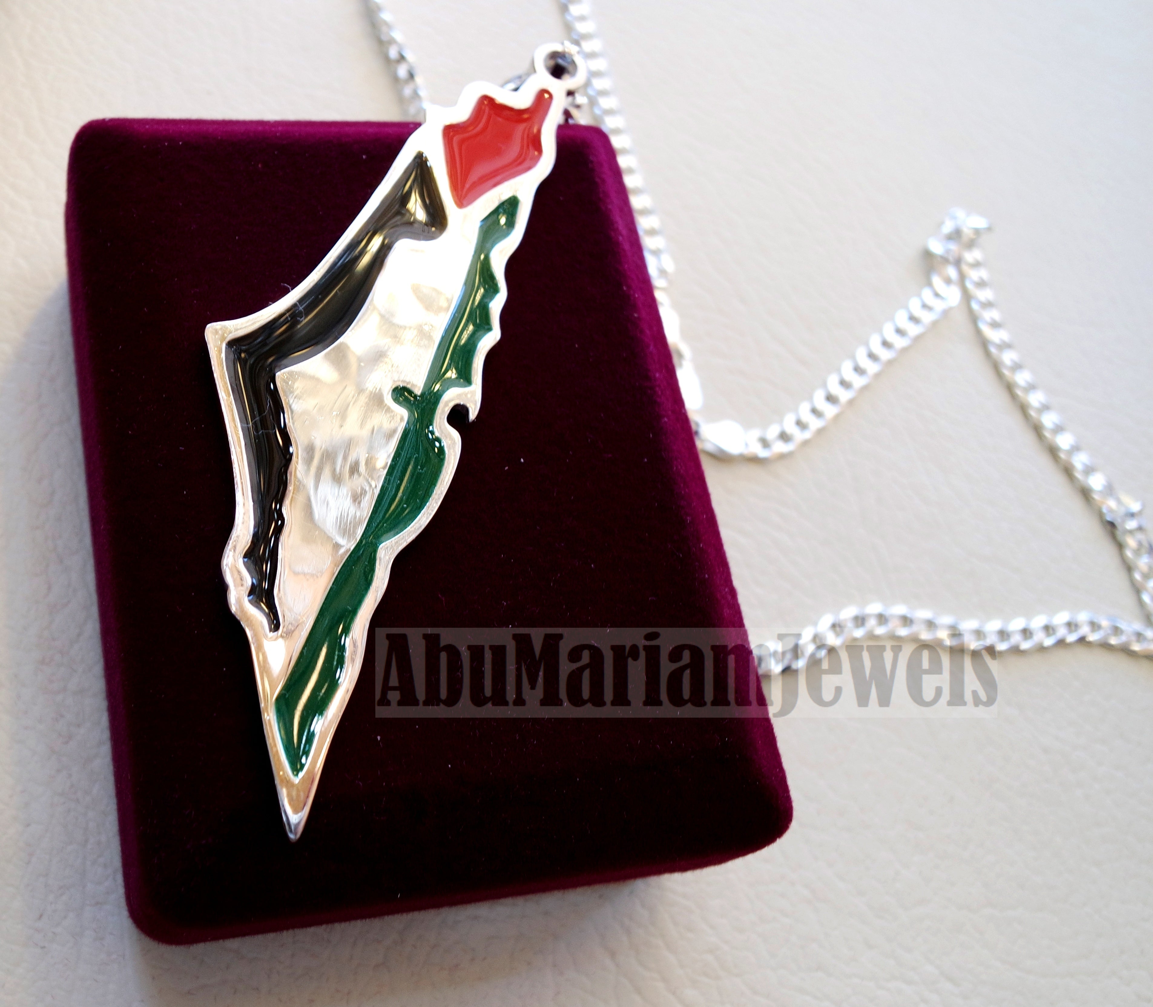 Palestine map Aqsa colorful enamel flag necklace 2 sterling silver 925 –  Abu Mariam Jewelry