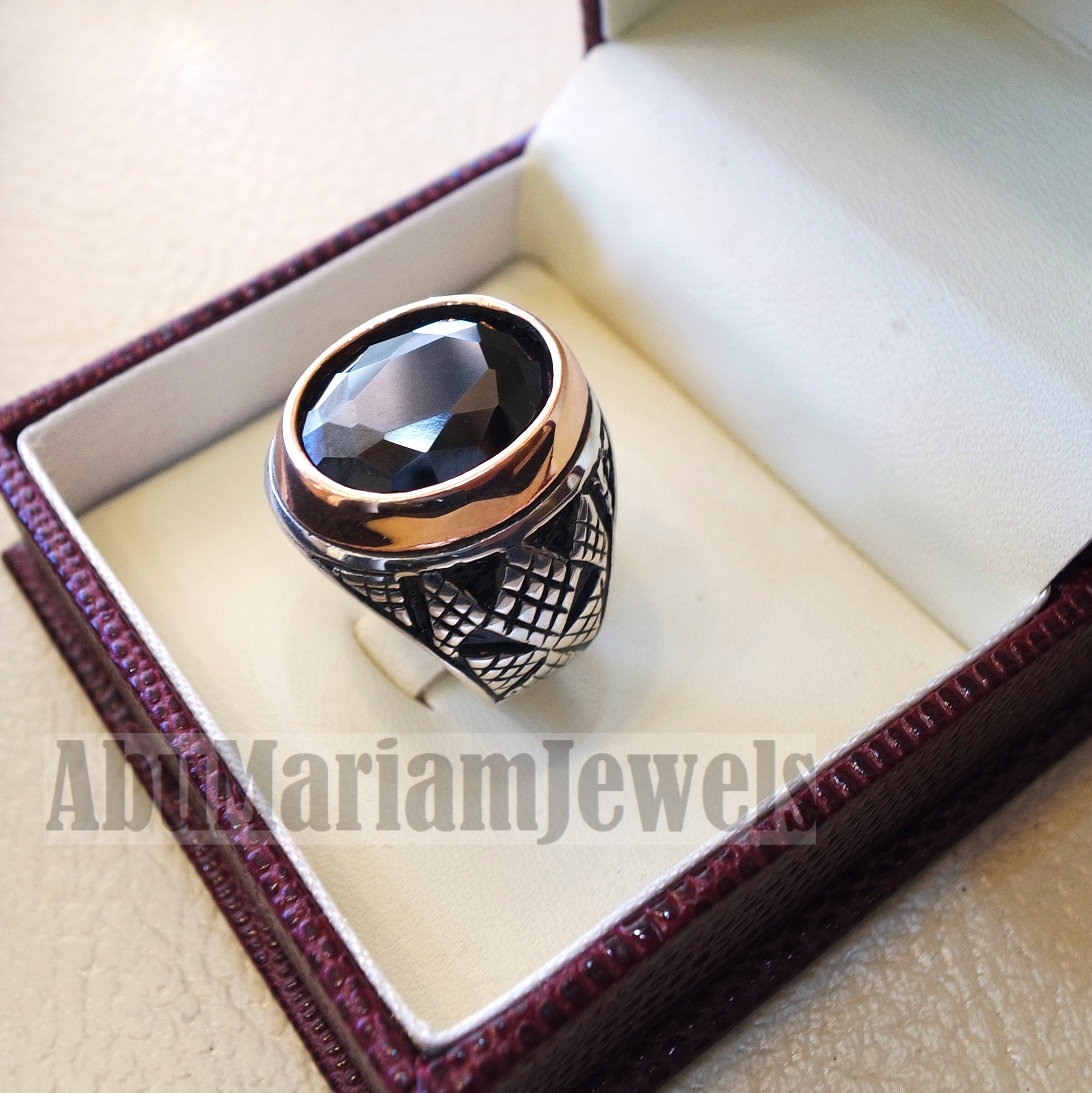 man ring sterling silver 925 and bronze oval black cubic zircon Cz identical to genuine diamond fast shipping all sizes ottoman style