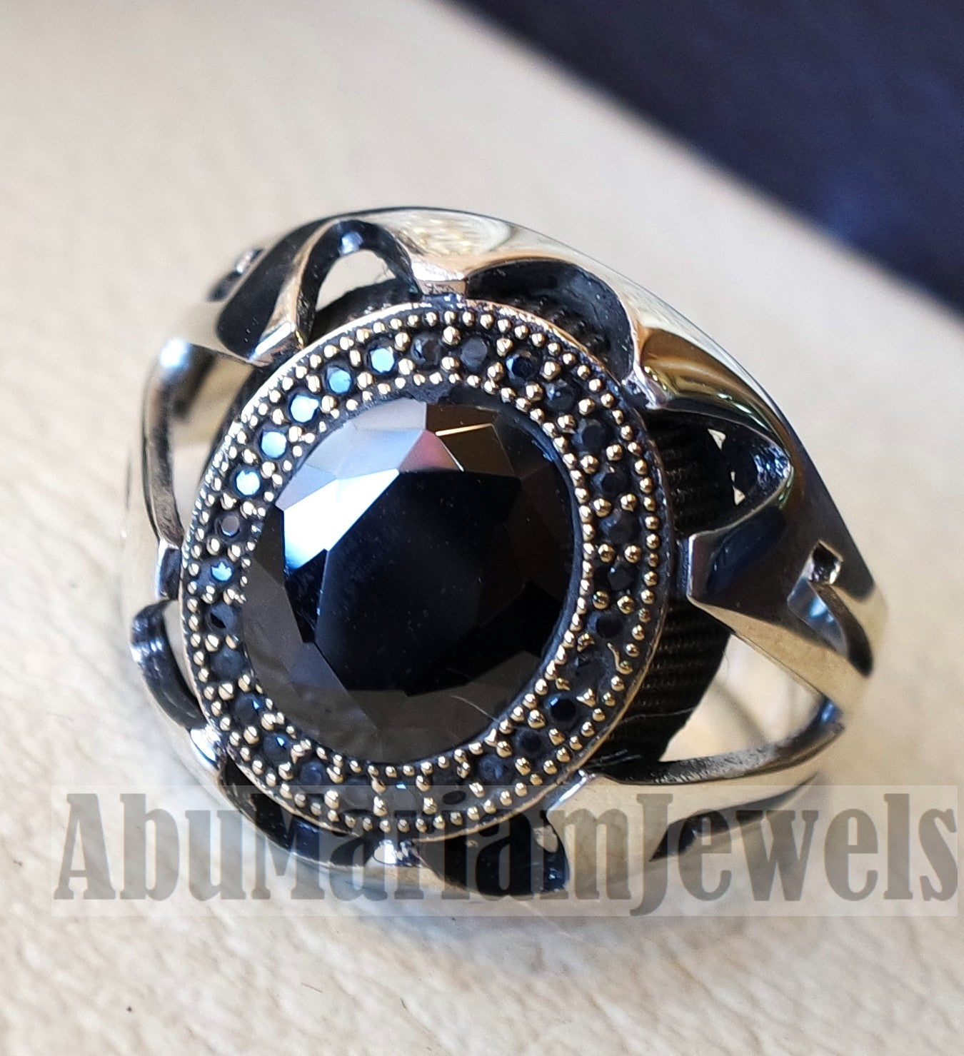 Black CZ  stone and cubic zircon micro setting on bronze frame stunning sterling silver 925 men ring all sizes