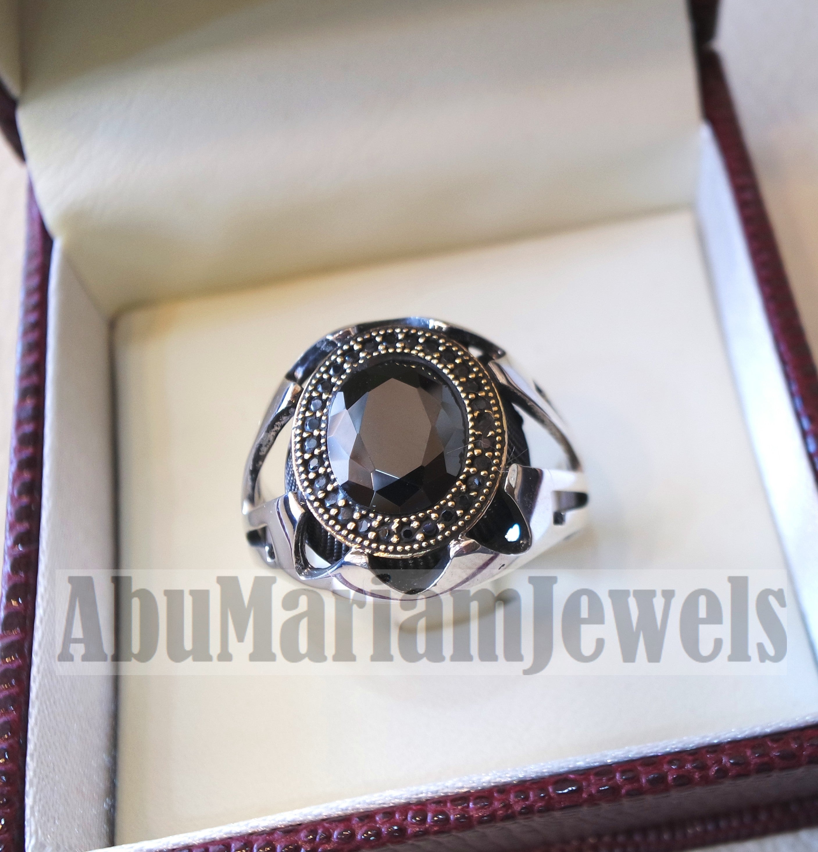 Black CZ  stone and cubic zircon micro setting on bronze frame stunning sterling silver 925 men ring all sizes