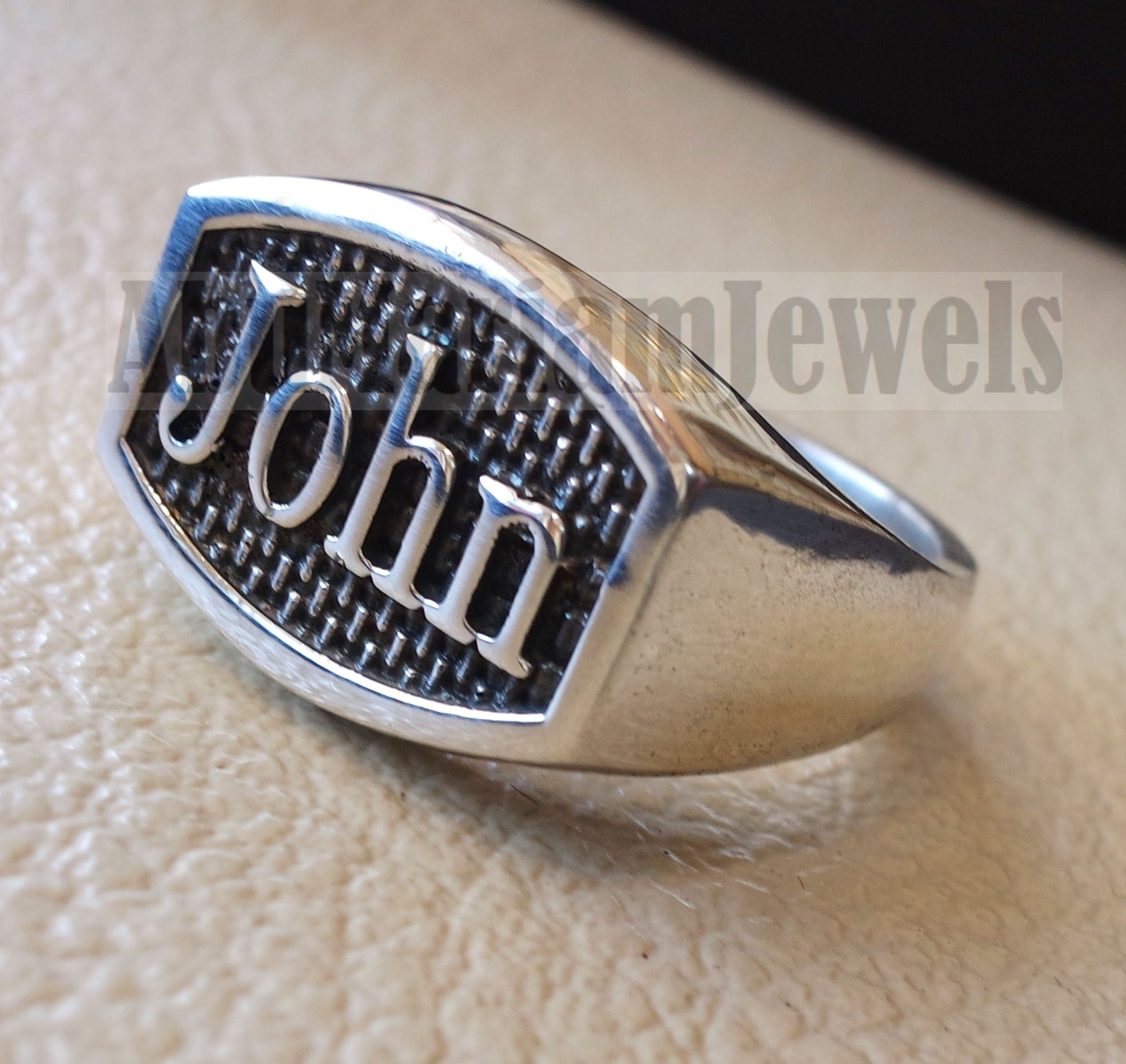 Name ring customized English calligraphy one word personalized heavy all sizes jewelry style sterling silver 925 SN1002