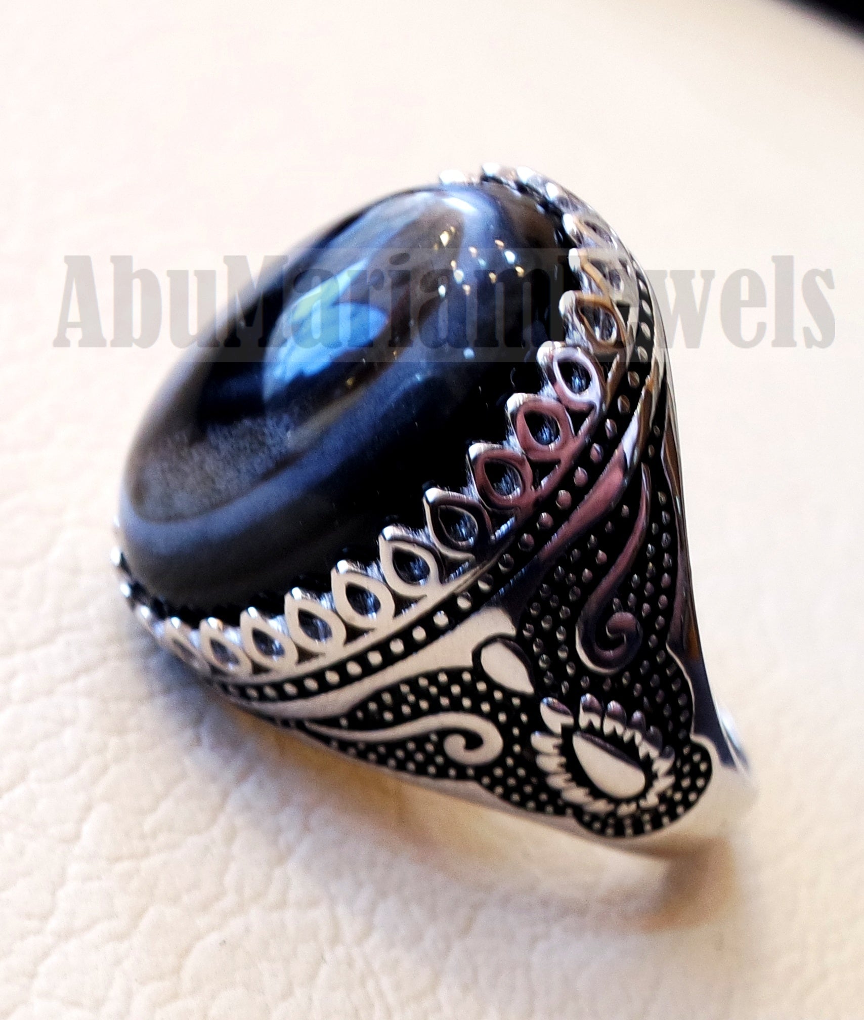 Sulymani aqeeq Huge agate natural cabochon man ring sterling silver all sizes jewelry middle eastern arabic turkey antique style