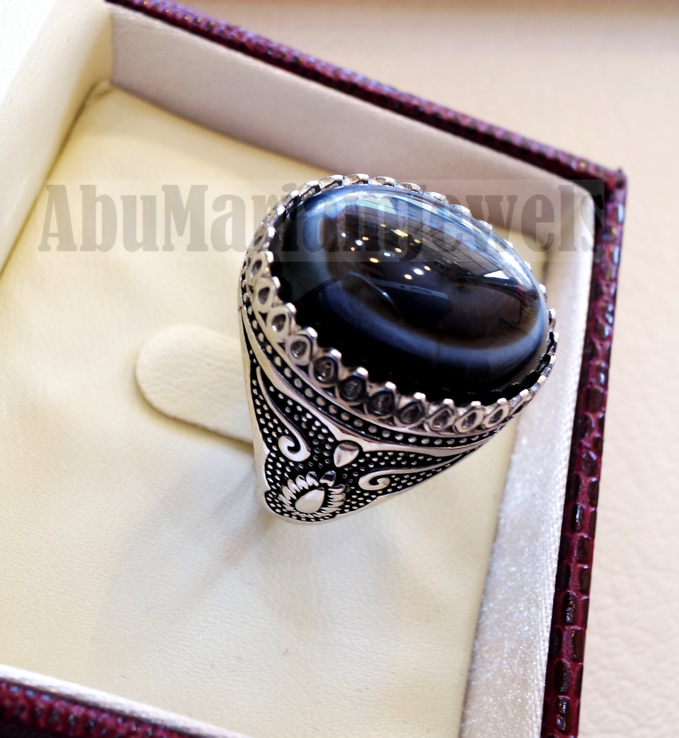 Sulymani aqeeq Huge agate natural cabochon man ring sterling silver all sizes jewelry middle eastern arabic turkey antique style