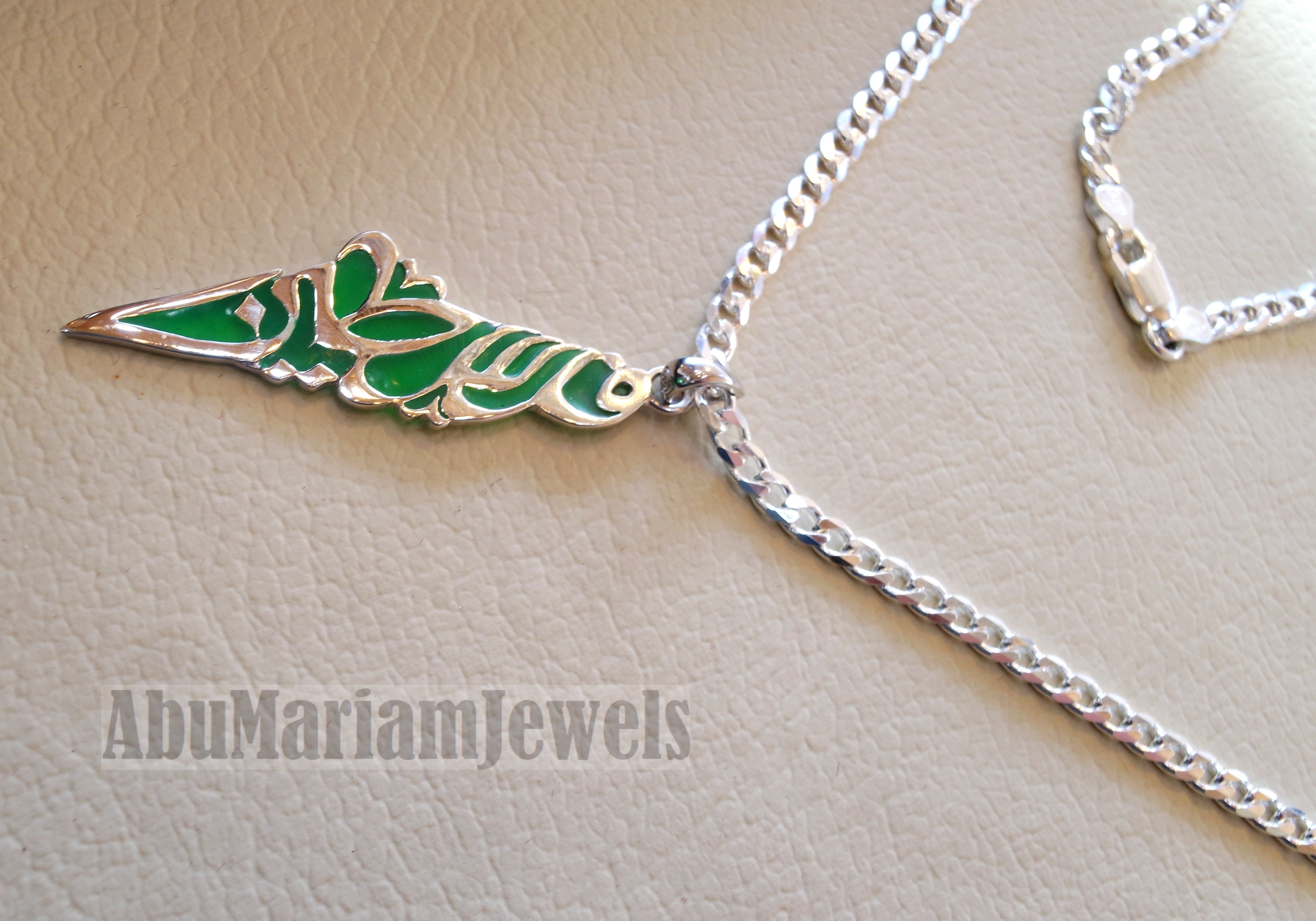 Palestine map pendant sterling silver 925 with thick heavy chain  high quality with green enamel jewelry arabic calligraphy fast shipping خارطه فلسطين