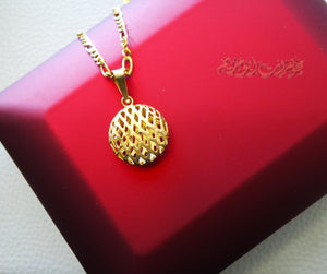 21K gold round eclipse 3d pendant with filigree chain gold jewelry 16 and 20 and 24 inches fast shipping with gift box