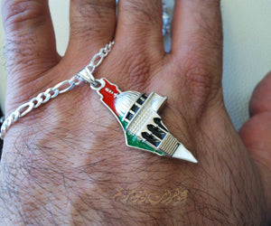 Big Palestine map with Aqsa mosque pendant with thick chain sterling silver 925 flag colors jewelry Arabic fast shipping خارطه و علم فلسطين