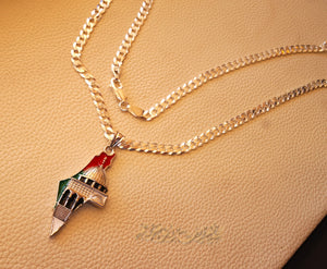 Big Palestine map with Aqsa mosque pendant with very thick chain  sterling silver 925 flag colors jewelry Arabic fast shipping خارطه و علم فلسطين