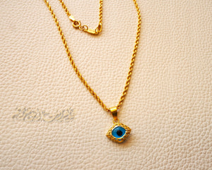 21K gold evil eye pendant with rope chain gold jewelry 16 and 20 inches fast shipping with gift box