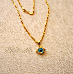 21K gold evil eye pendant with rope chain gold jewelry 16 and 20 inches fast shipping with gift box