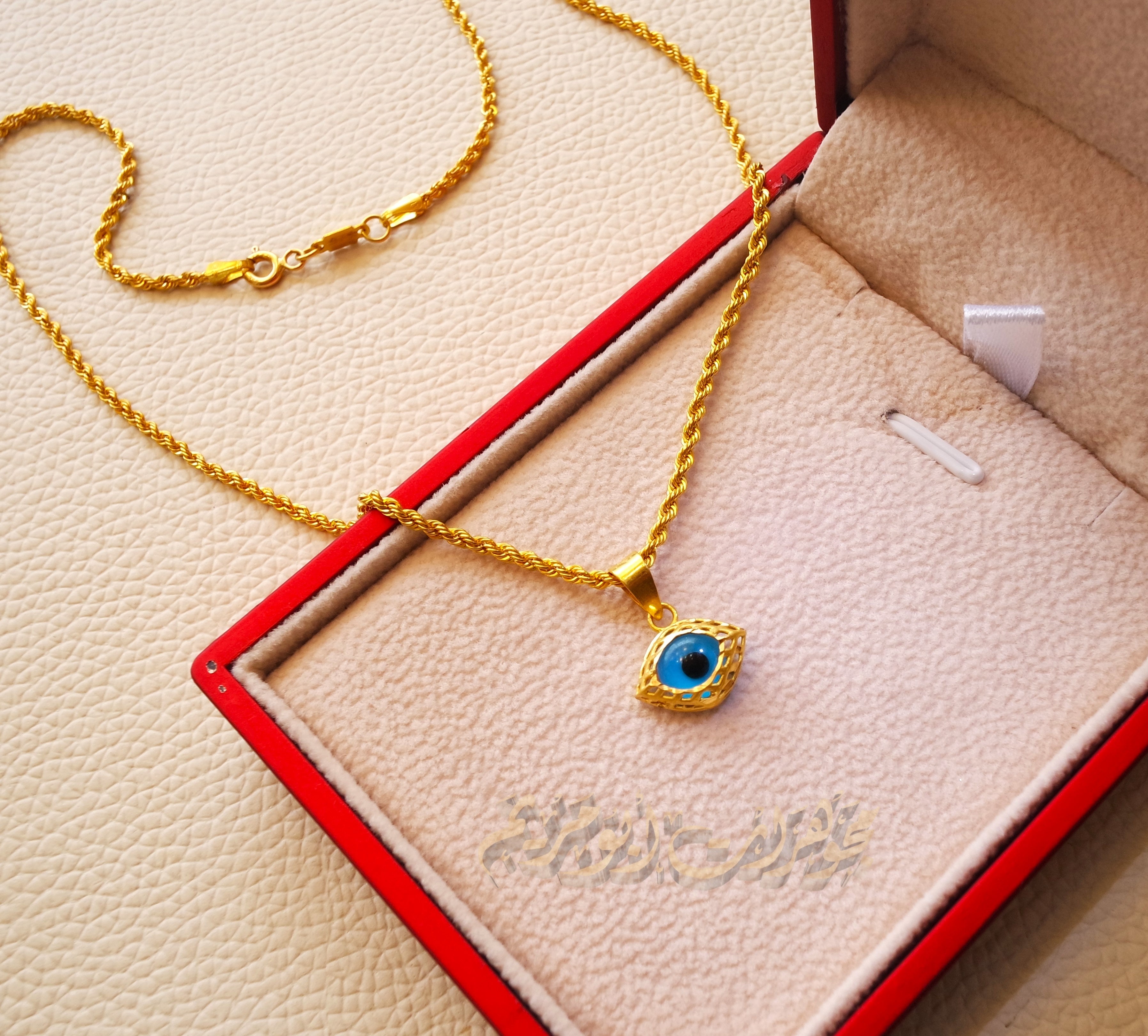 21K gold evil eye pendant with rope chain gold jewelry 16 and 20 inches fast shipping with gift box