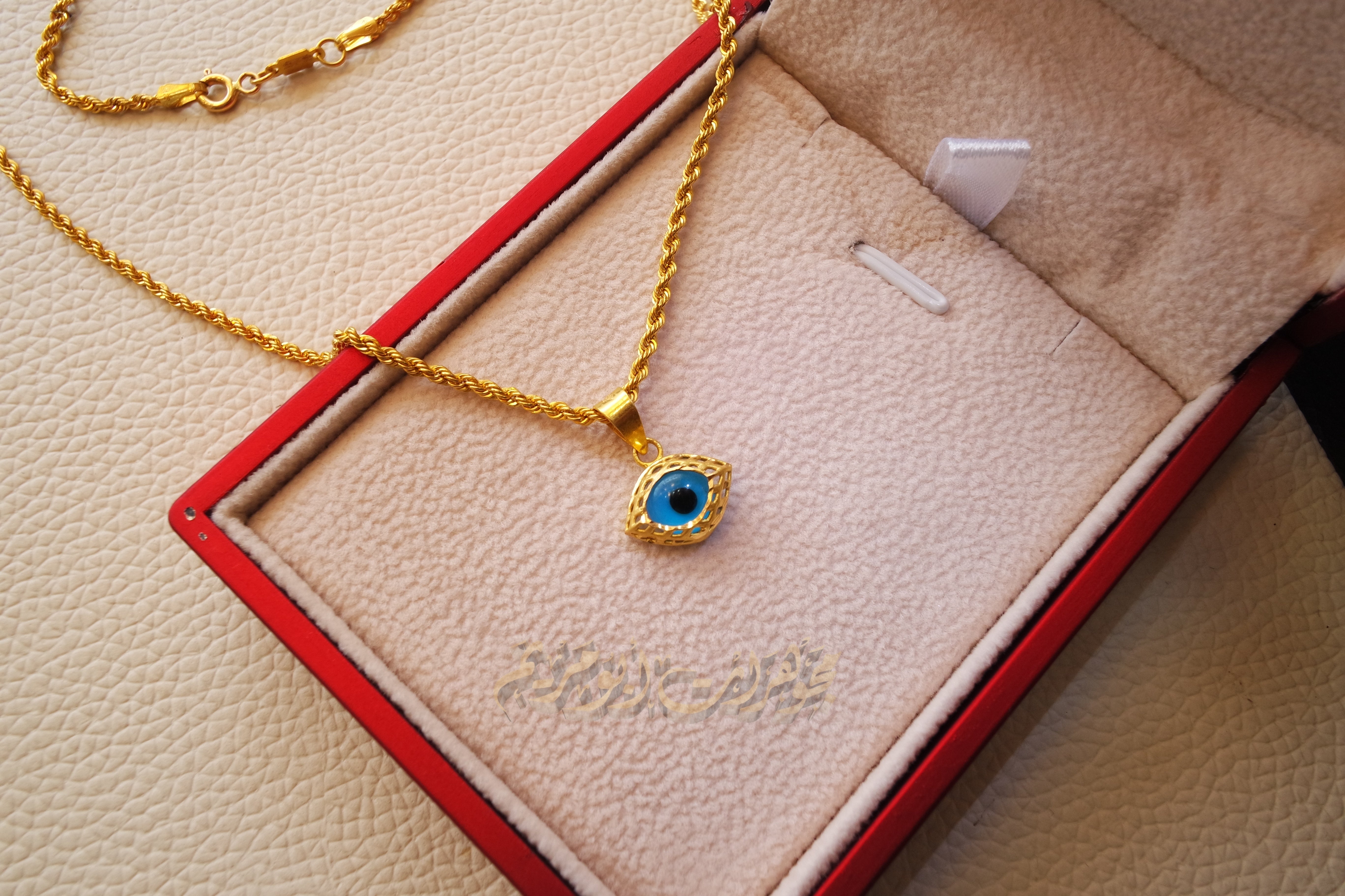 21K gold evil eye pendant with rope chain gold jewelry 16 and 20 inches fast shipping with gift box