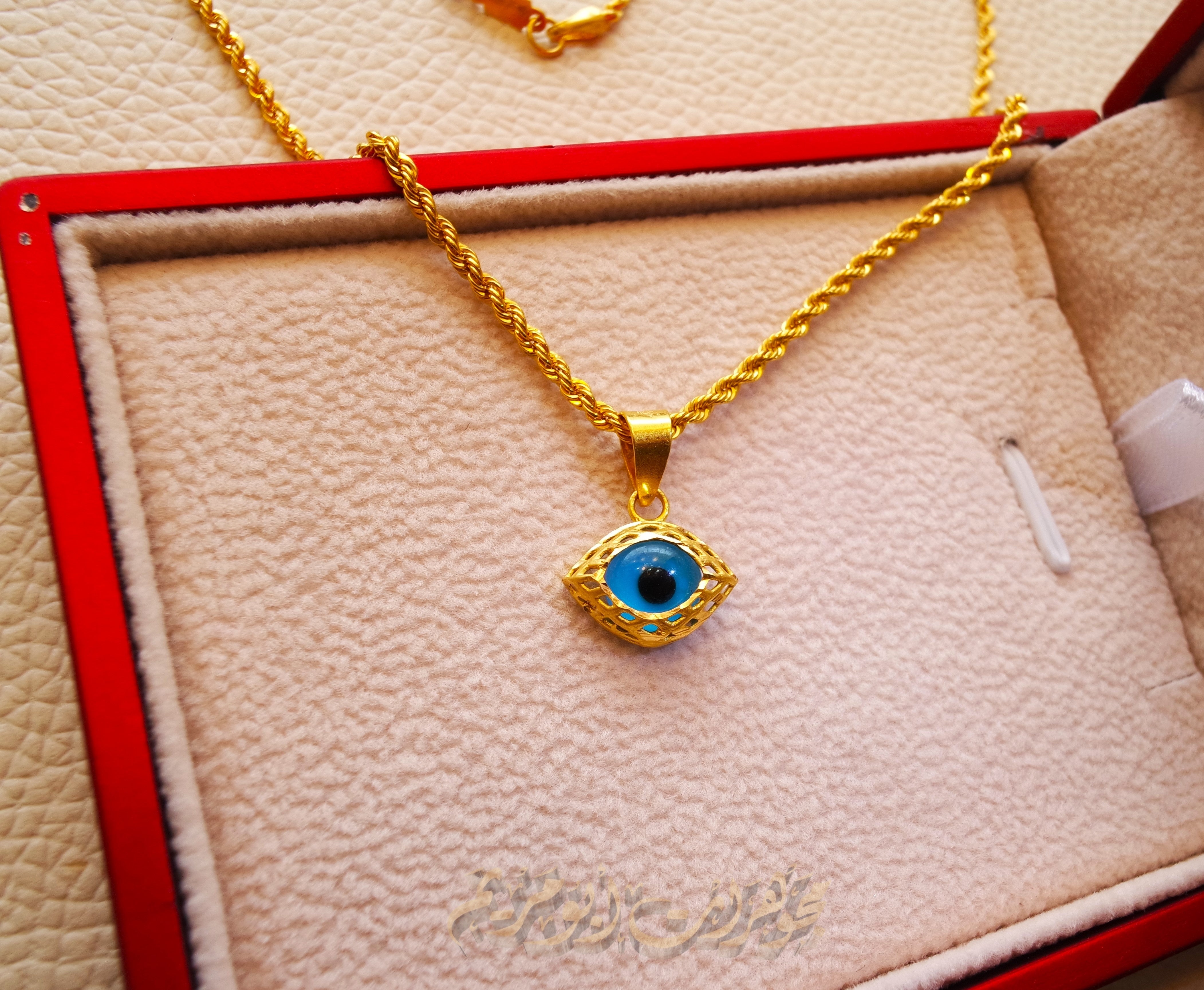 21K gold evil eye pendant with rope chain gold jewelry 16 and 20 inches fast shipping with gift box