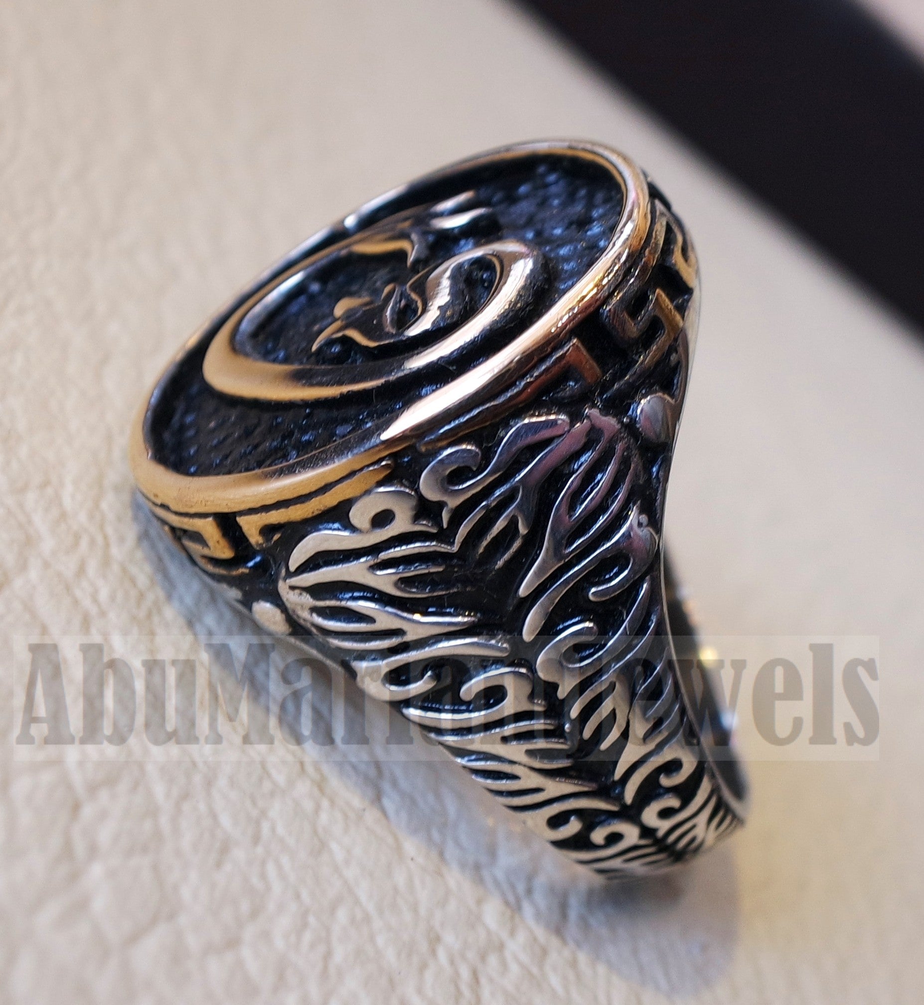 Arabic abjad waw vav heavy men ring sterling silver 925 bronze face ottoman turkish islam jewelry all sizes fast shipping