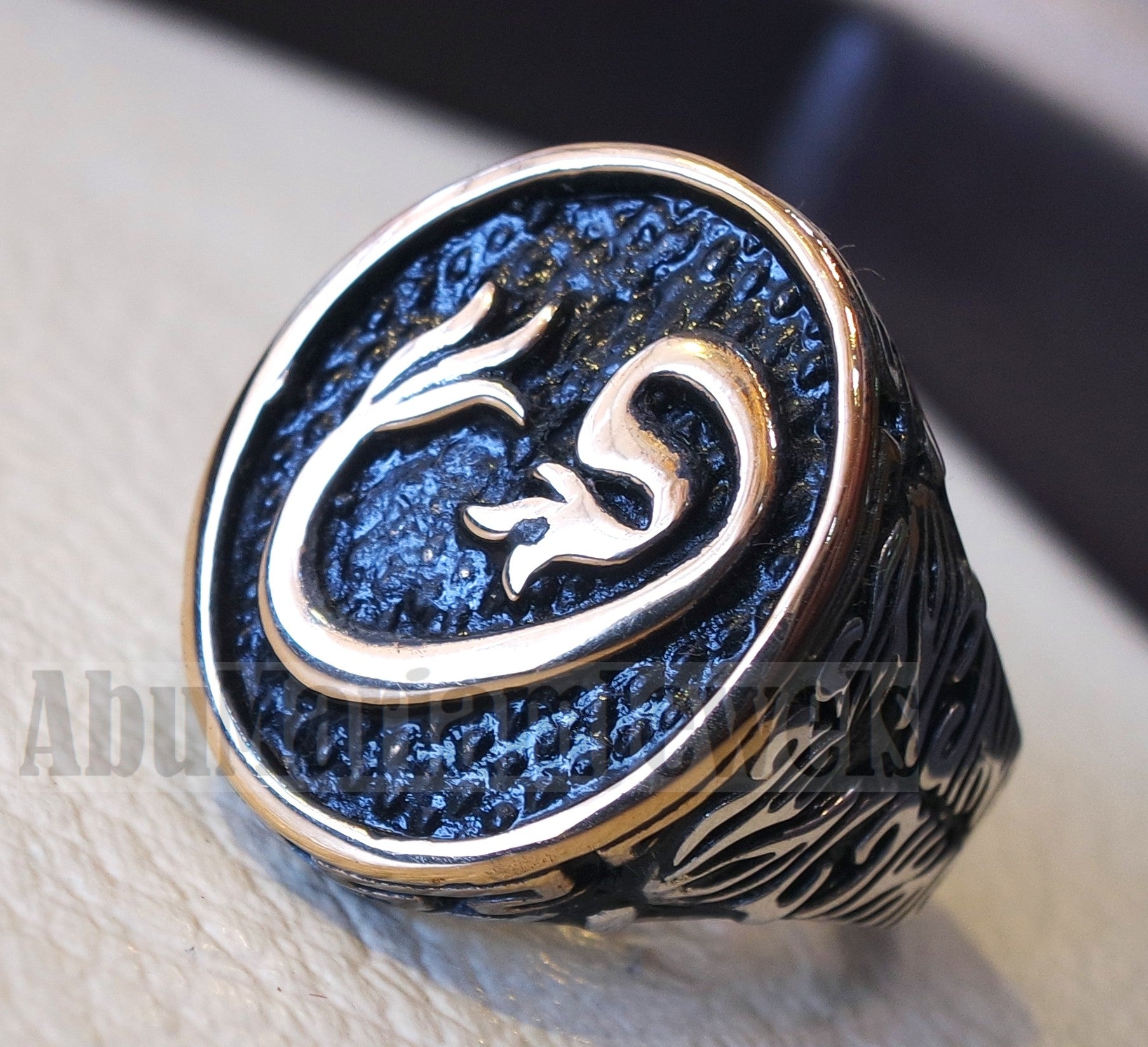 Arabic abjad waw vav heavy men ring sterling silver 925 bronze face ottoman turkish islam jewelry all sizes fast shipping