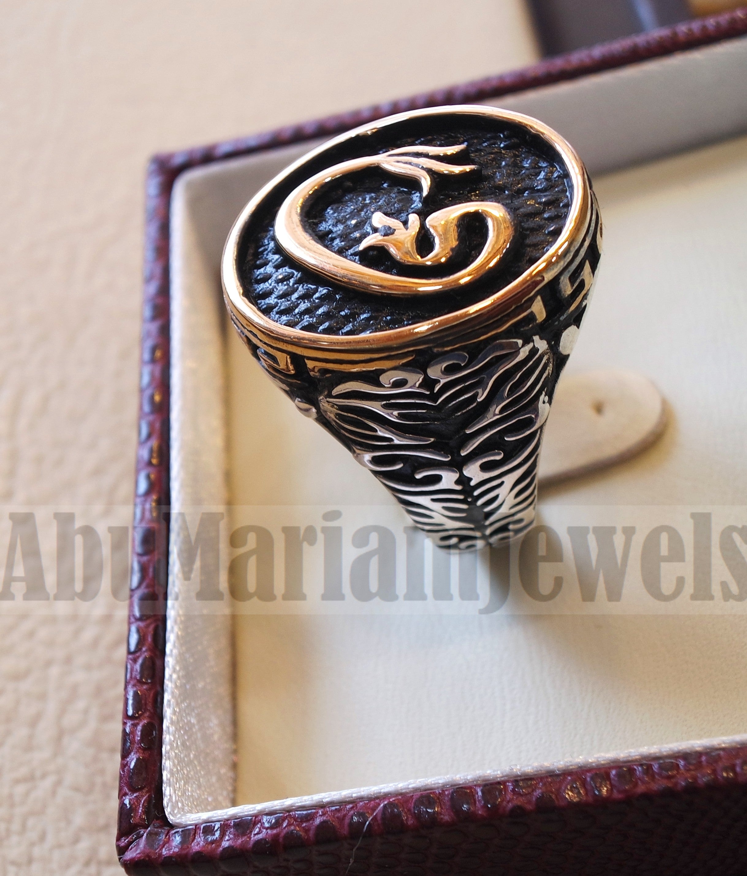 Arabic abjad waw vav heavy men ring sterling silver 925 bronze face ottoman turkish islam jewelry all sizes fast shipping