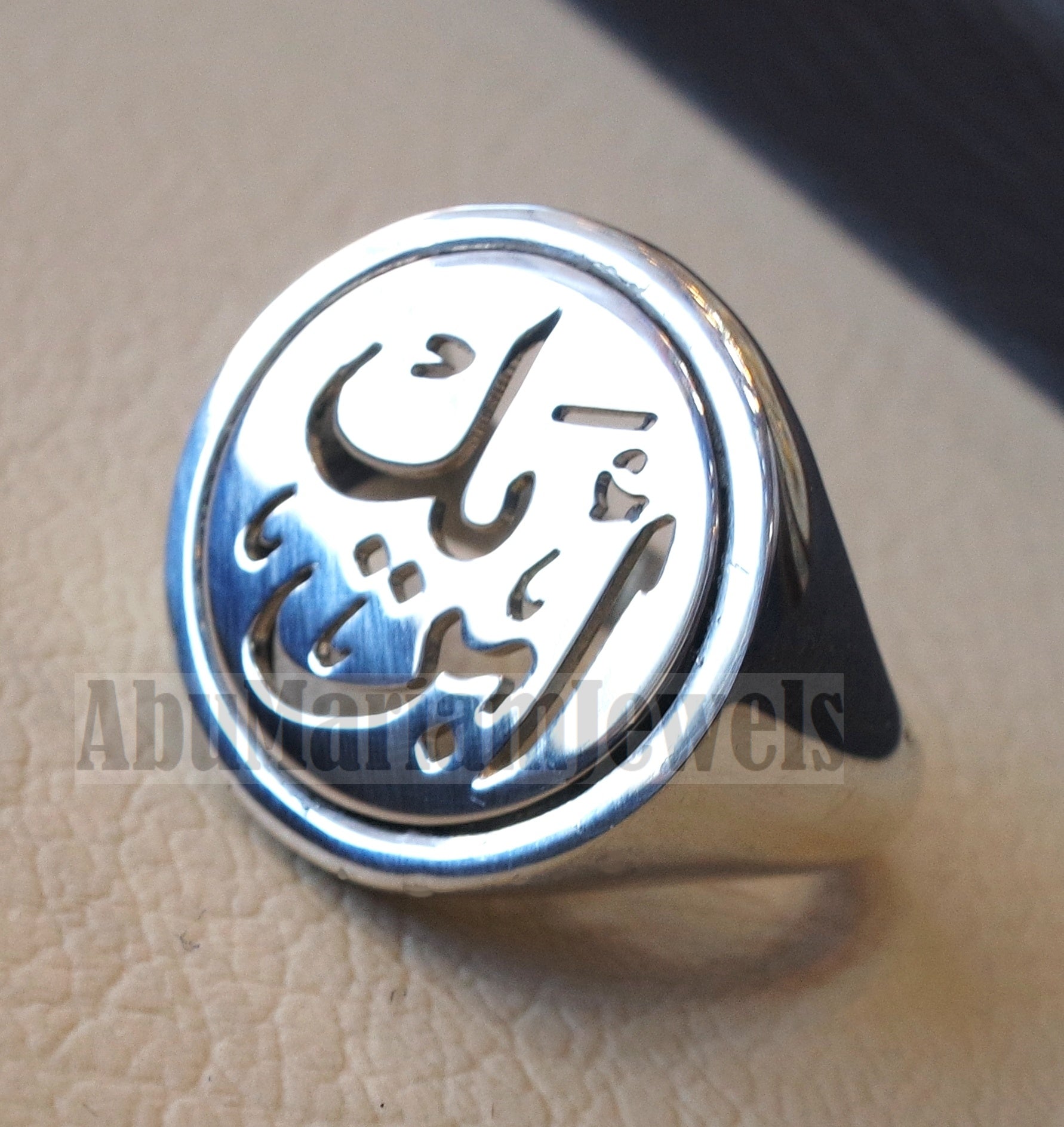 Customized Arabic calligraphy names handmade round heavy ring personalized jewelry sterling silver 925 any size AMM1002 خاتم اسم تفصيل