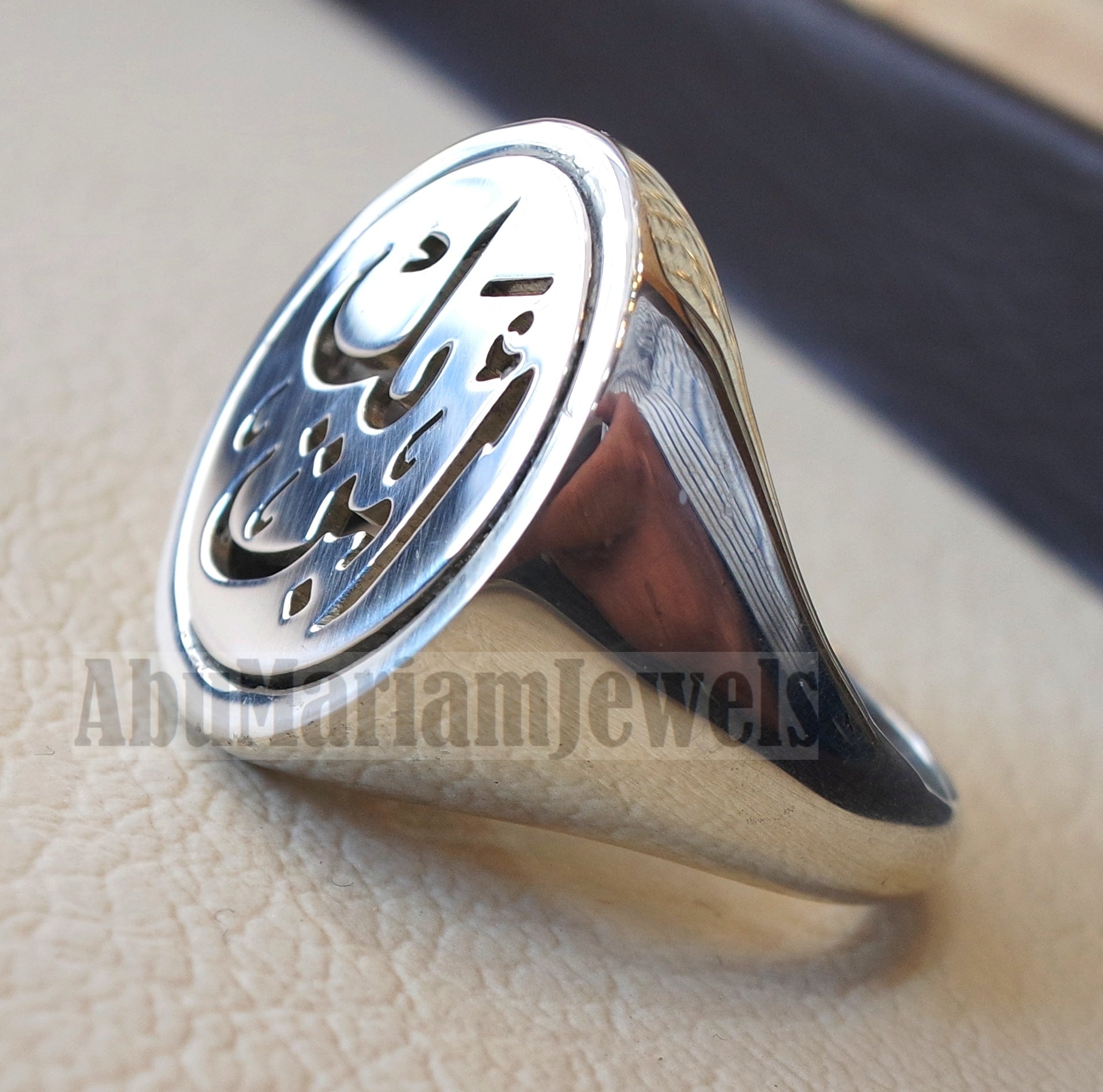 Customized Arabic calligraphy names handmade round heavy ring personalized jewelry sterling silver 925 any size AMM1002 خاتم اسم تفصيل