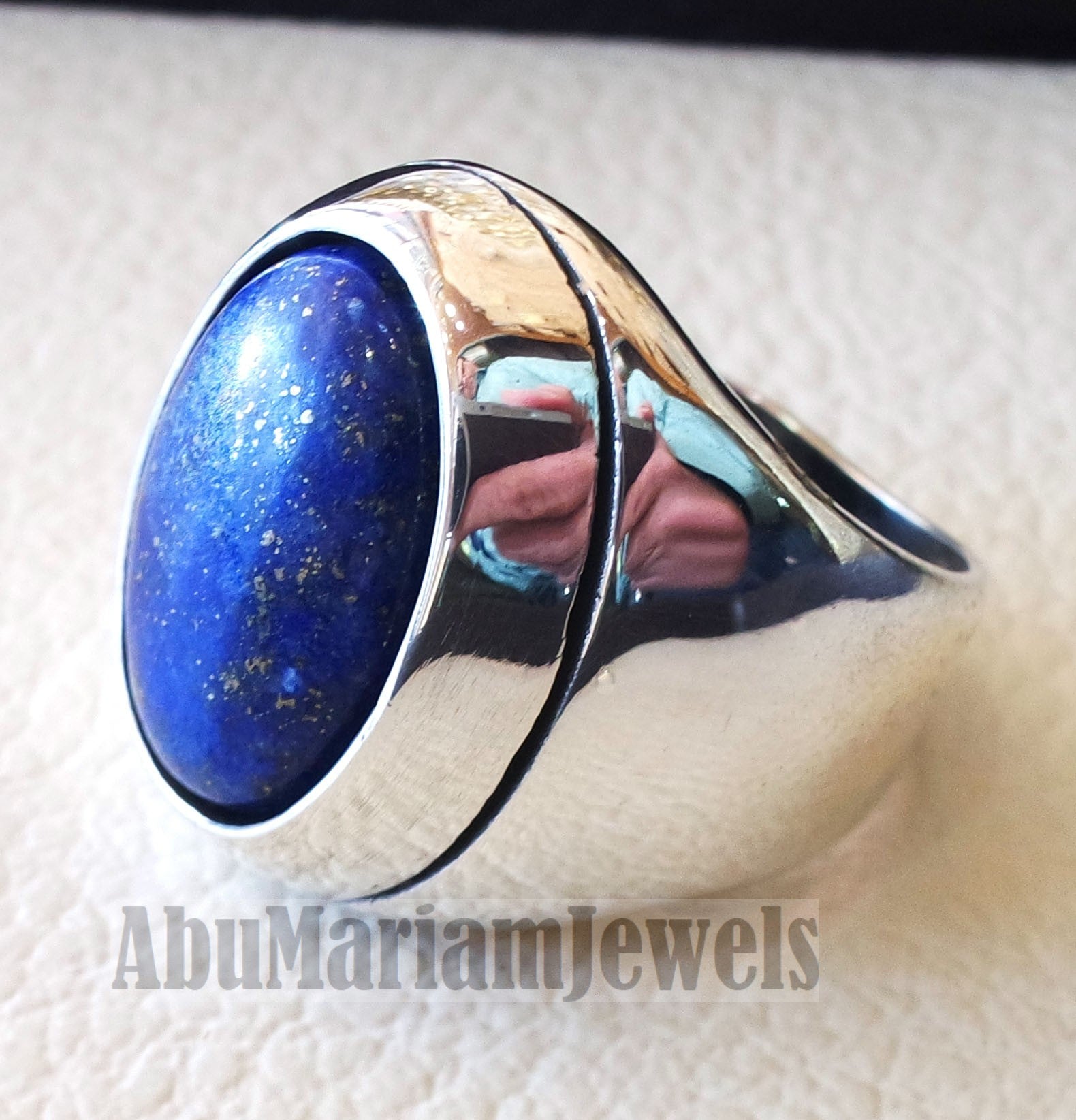 lapis lazuli oval cabochon natural blue stone heavy ring sterling silver 925 men jewelry all sizes 18 * 13 mm ottoman middle eastern