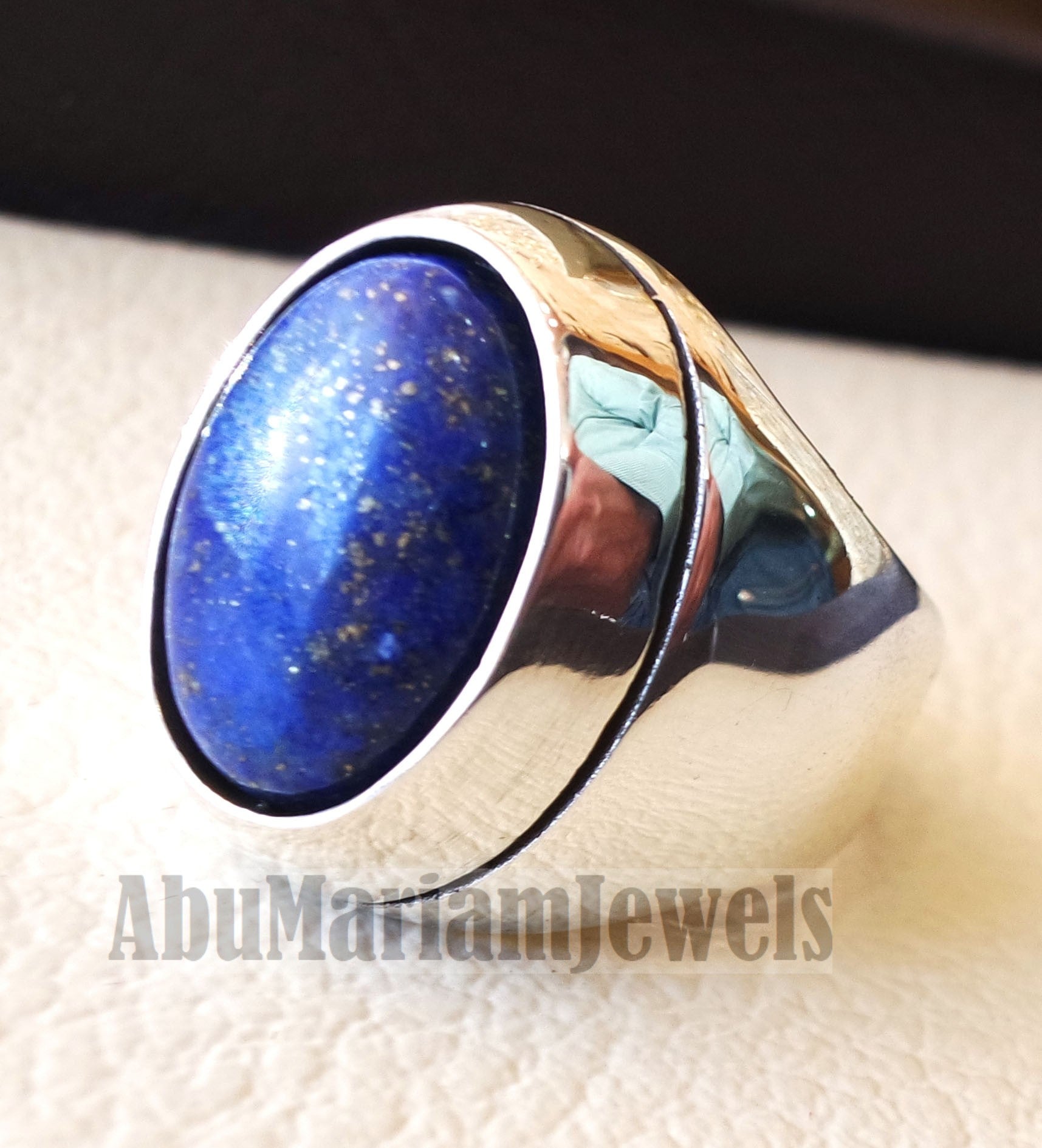 lapis lazuli oval cabochon natural blue stone heavy ring sterling silver 925 men jewelry all sizes 18 * 13 mm ottoman middle eastern