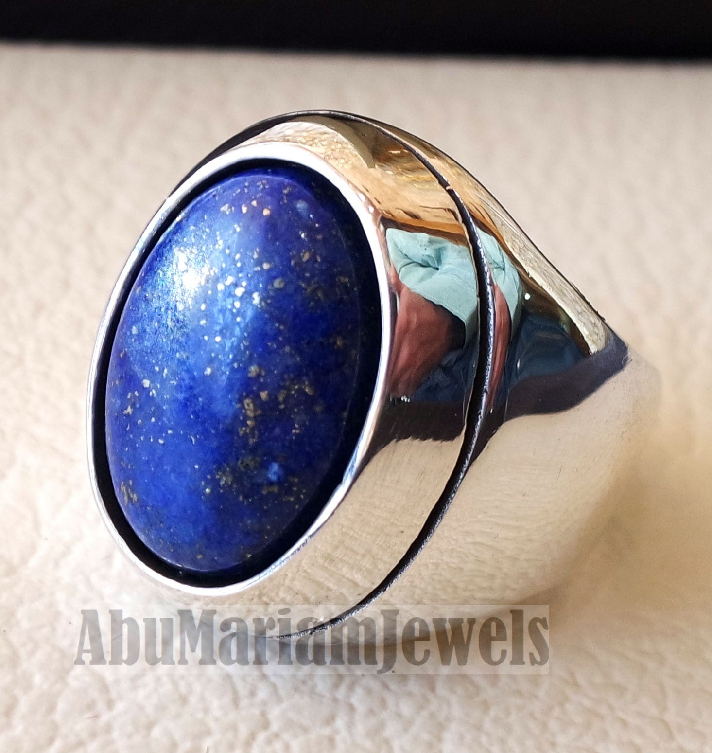 lapis lazuli oval cabochon natural blue stone heavy ring sterling silver 925 men jewelry all sizes 18 * 13 mm ottoman middle eastern