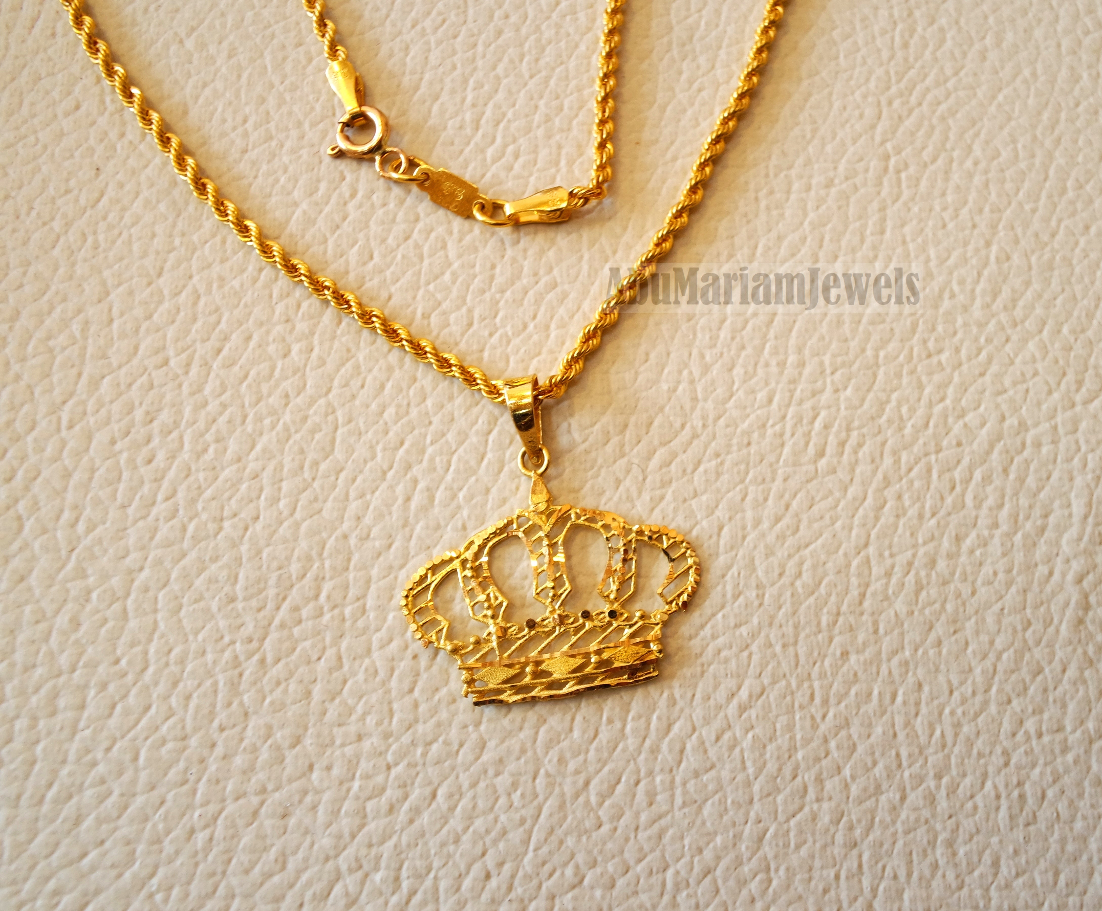 21K gold Royal crown pendant with rope chain gold jewelry 16 and 20 inches fast shipping with gift box