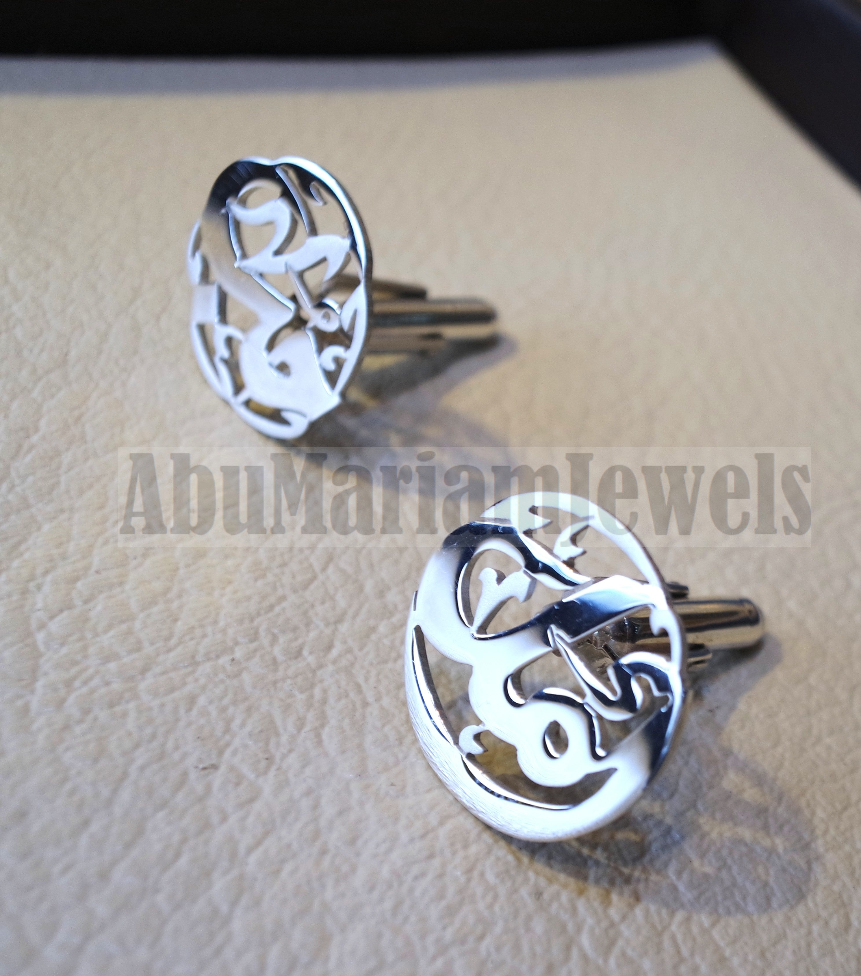 cufflinks , cuflinks 2 words on piece calligraphy arabic customized any name made to order sterling silver 925 heavy men jewelry عربي CF14