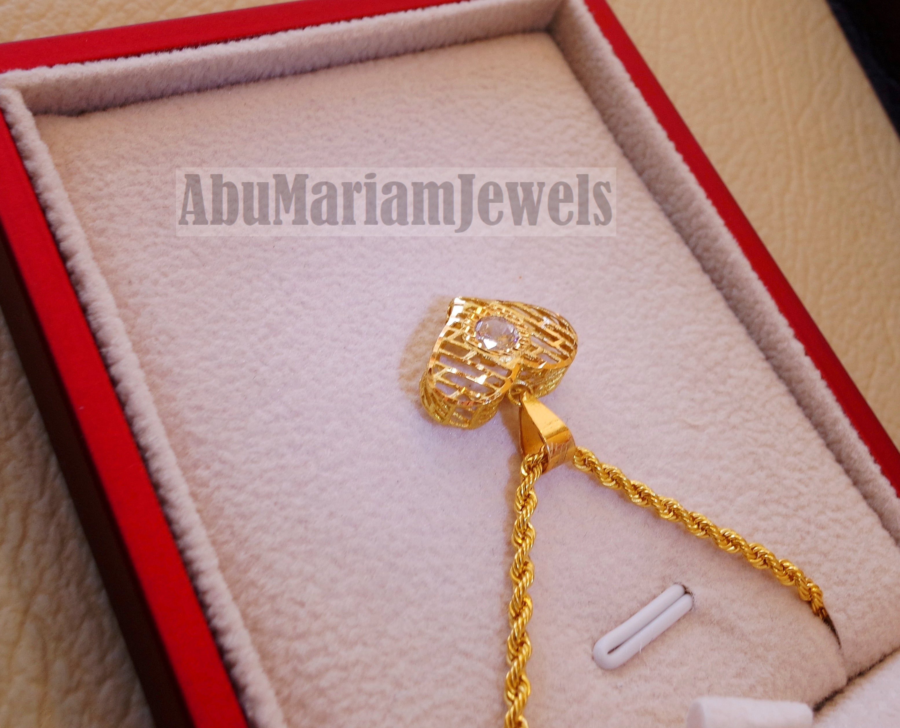 21K gold 3d heart pendant with rope chain gold jewelry with cubic Zirconia stone 16 and 20 inches fast shipping with gift box