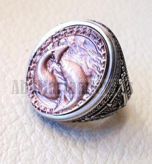 Horoscopes zodiac sign Pisces sterling silver 925 and antique bronze huge men ring all sizes men jewelry gift that bring luck fast shipping