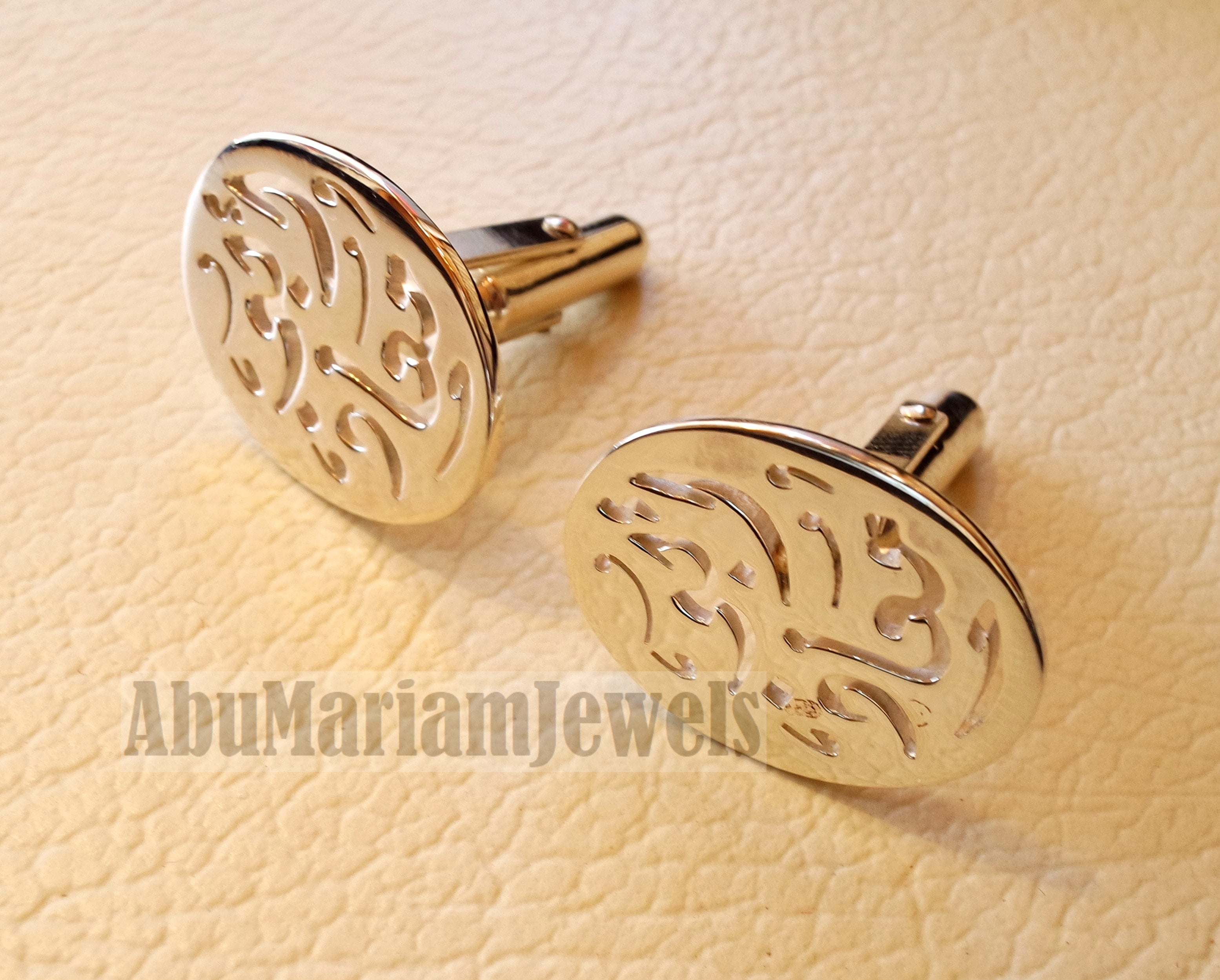 Oval cufflinks , cuflinks name of two words each calligraphy arabic customized any name made to order sterling silver 925 men jewelry cf009