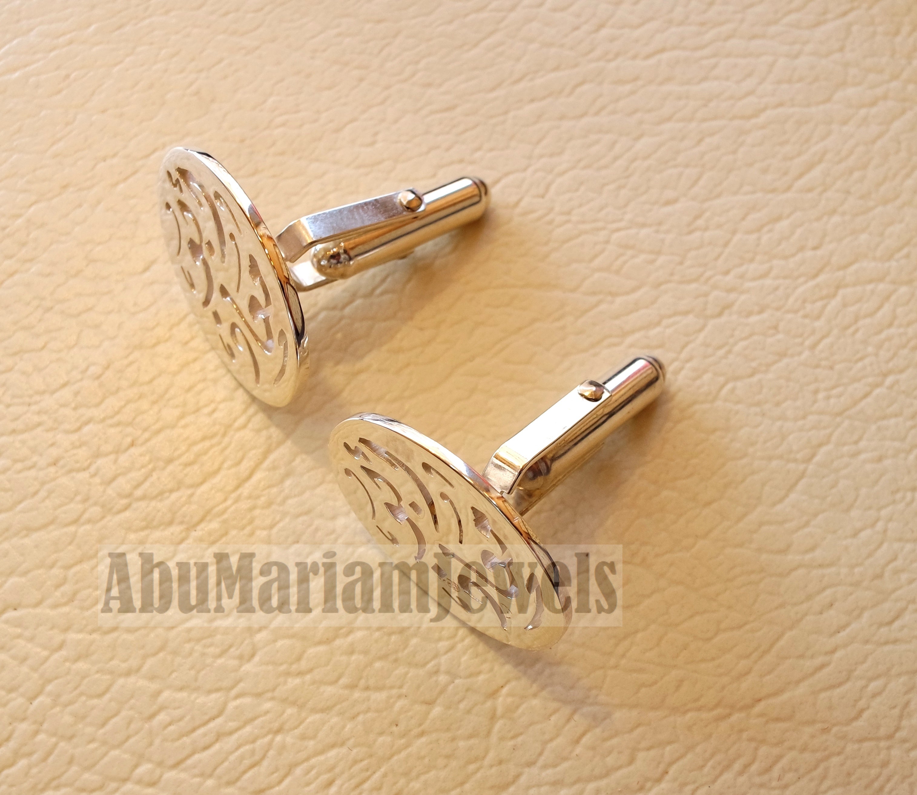 Oval cufflinks , cuflinks name of two words each calligraphy arabic customized any name made to order sterling silver 925 men jewelry cf009