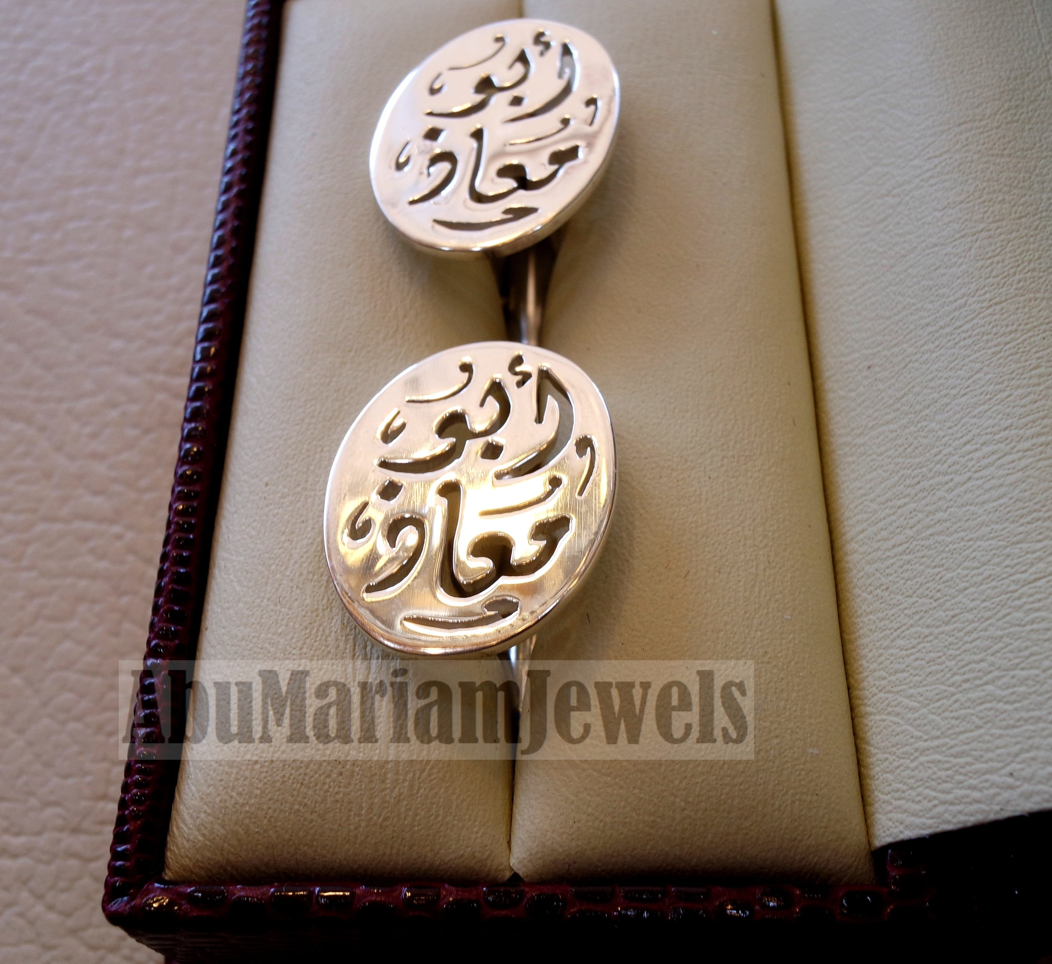 Oval cufflinks , cuflinks name of two words each calligraphy arabic customized any name made to order sterling silver 925 men jewelry cf009